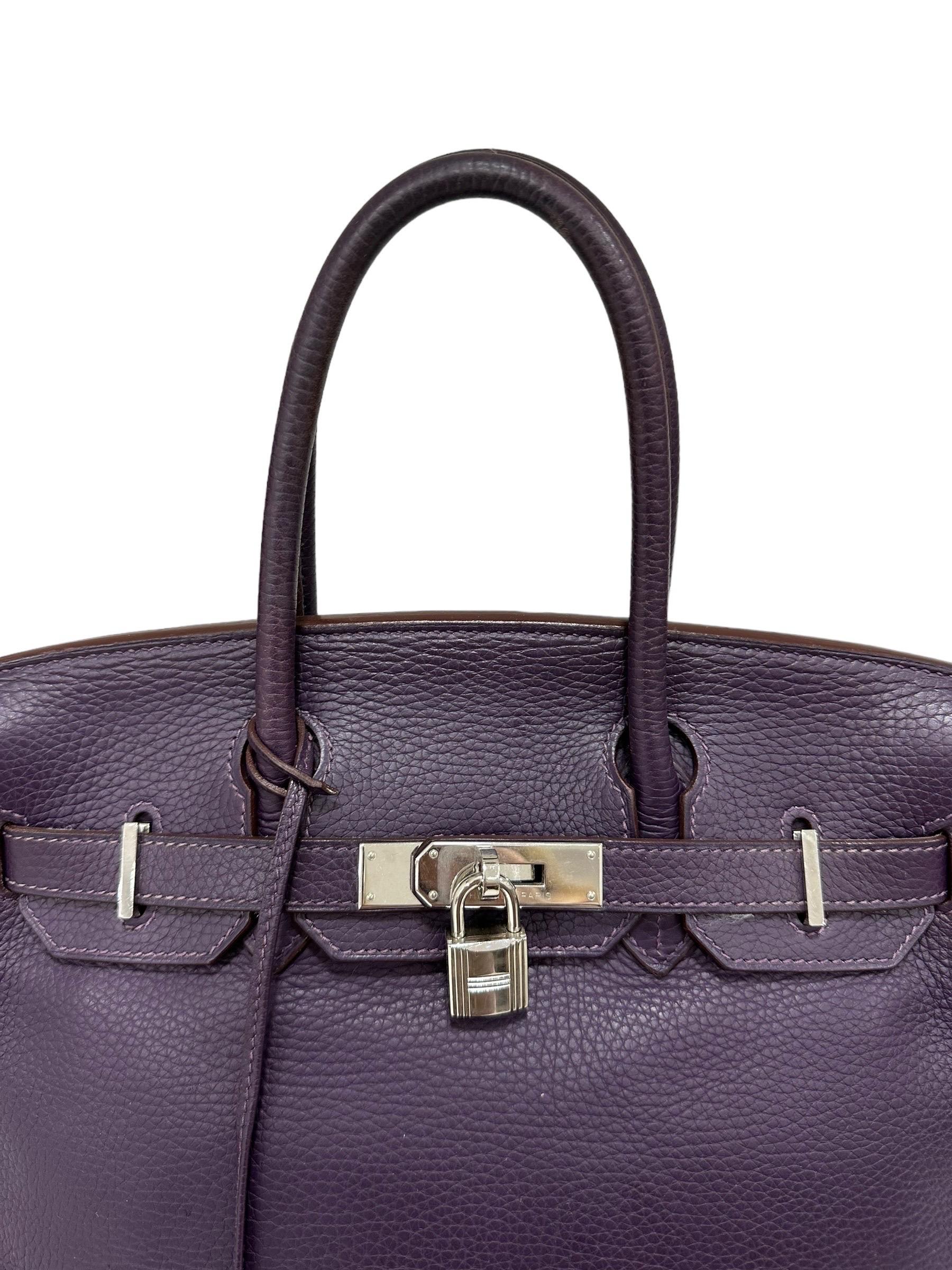 Black 2007 Hermès Birkin 30 Clemence Leather Violet Raisin Top Handle Bag For Sale