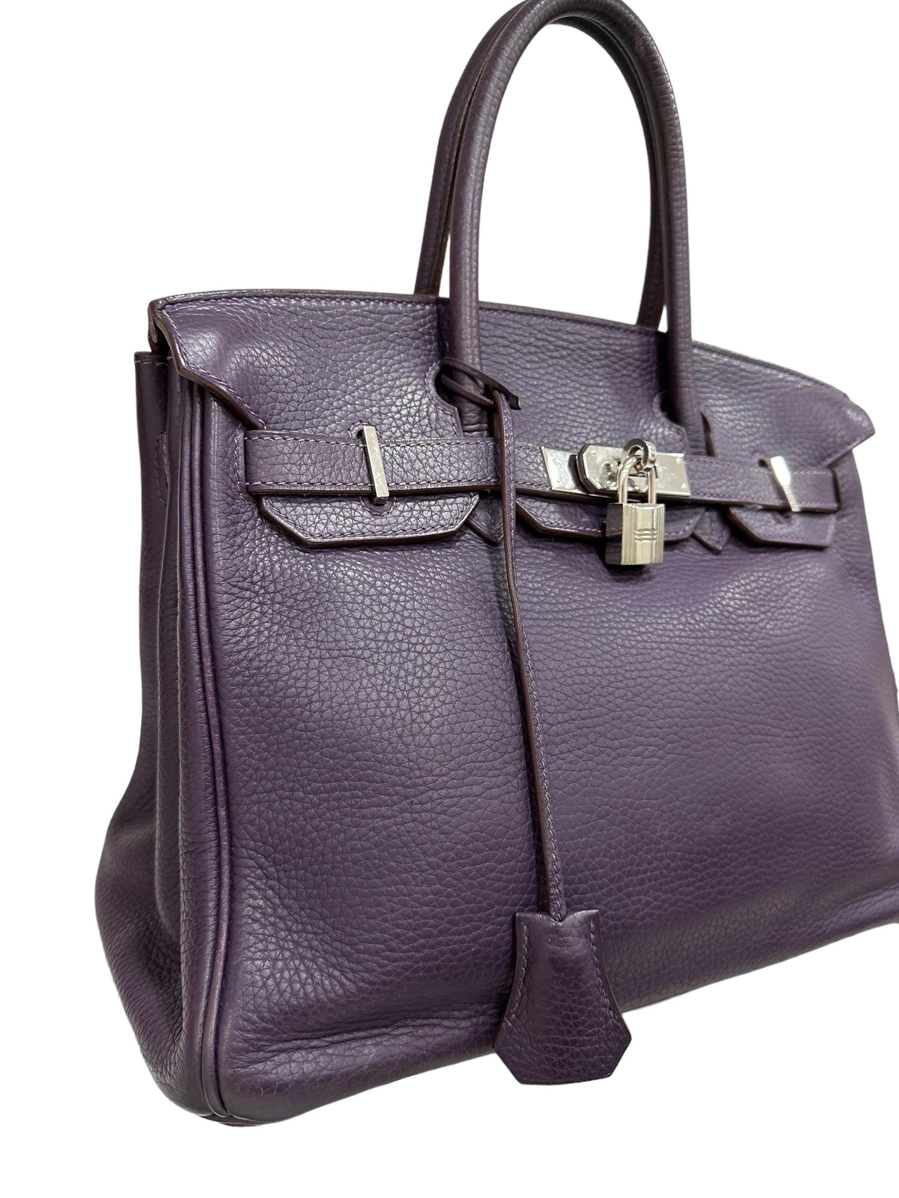 Noir 2007 Hermès Birkin 30 Clemence Leather Violet Raisin Top Handle Bag en vente