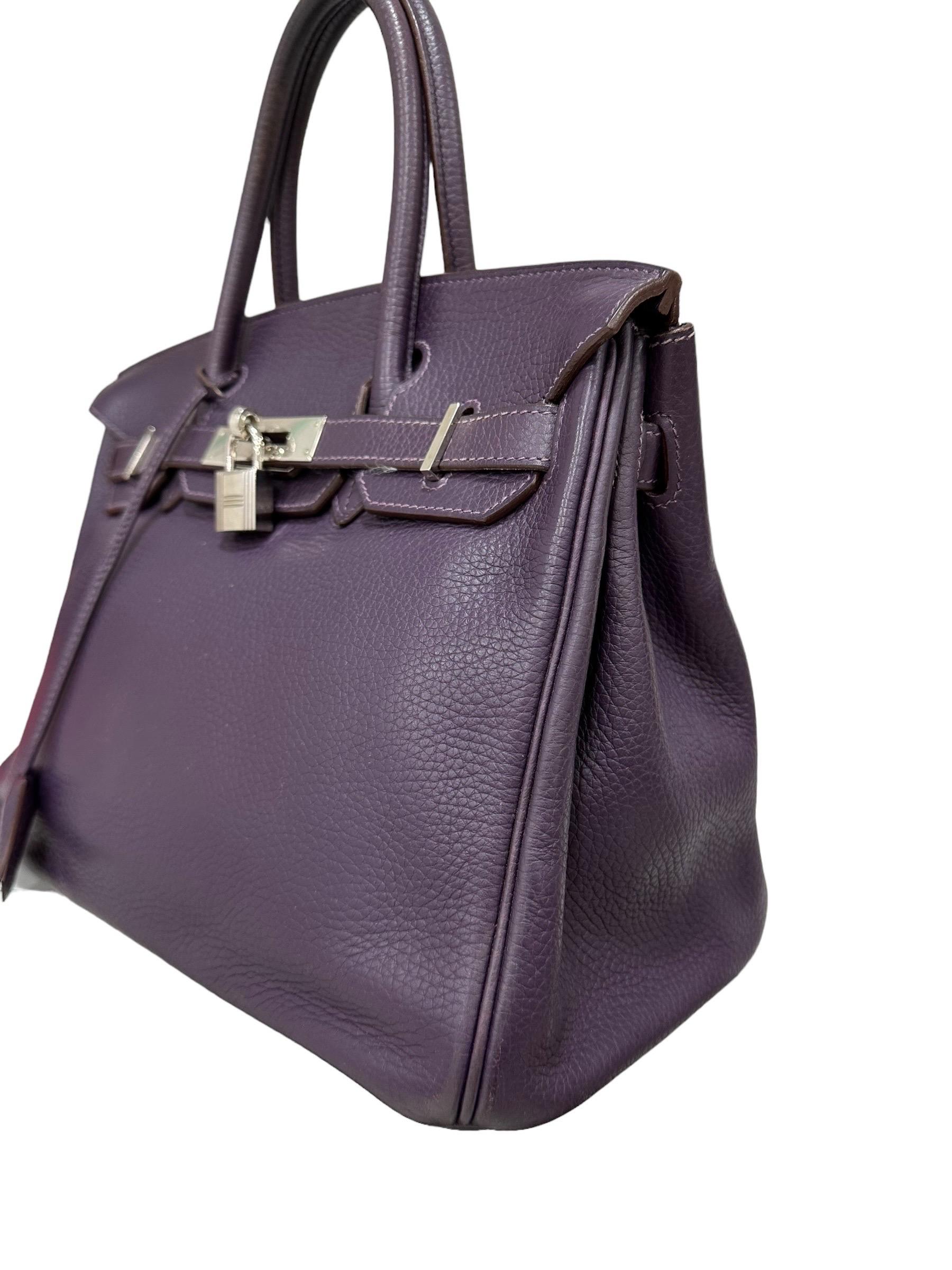 Women's 2007 Hermès Birkin 30 Clemence Leather Violet Raisin Top Handle Bag For Sale