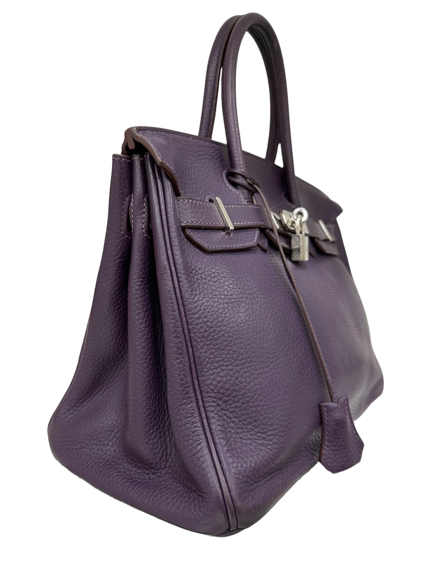 2007 Hermès Birkin 30 Clemence Leather Violet Raisin Top Handle Bag For Sale 2