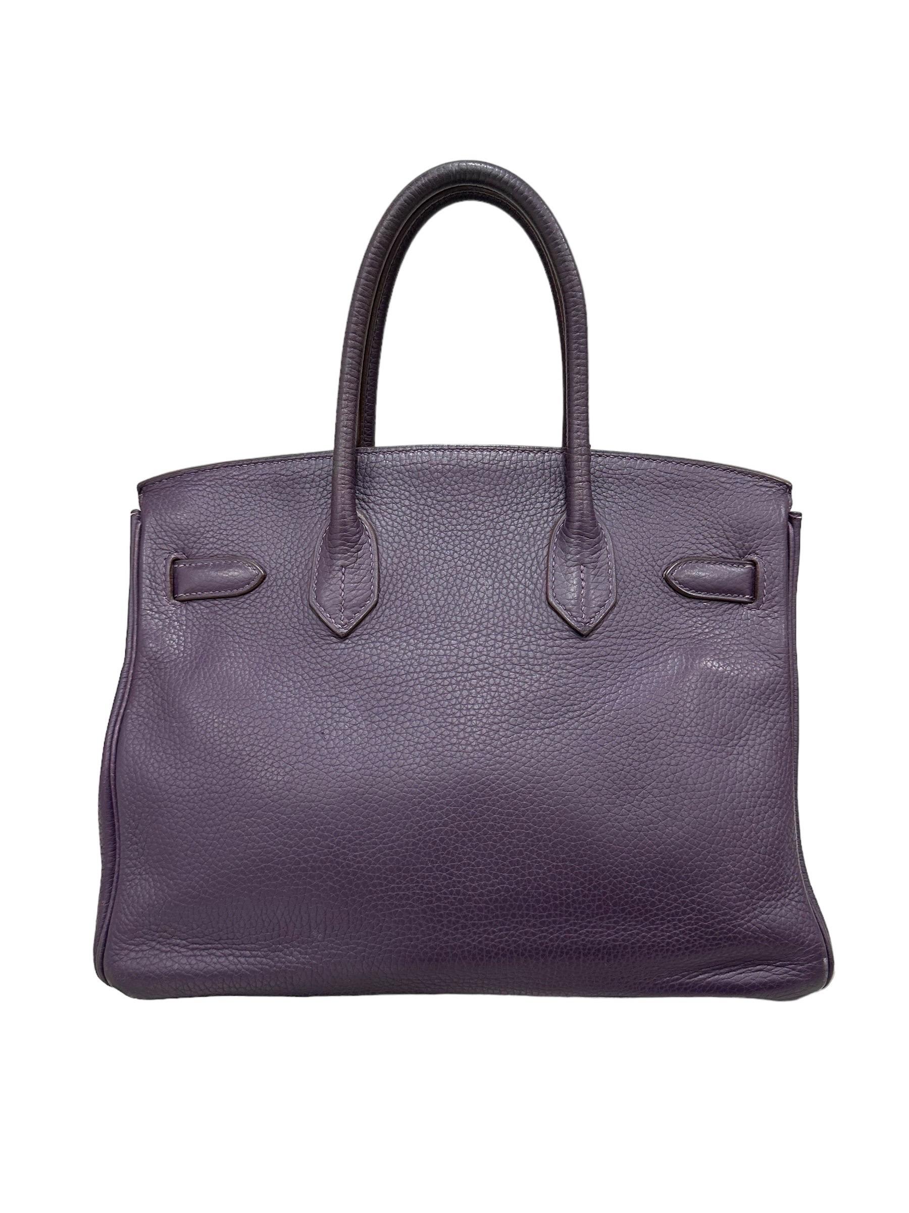 2007 Hermès Birkin 30 Clemence Leather Violet Raisin Top Handle Bag en vente 2