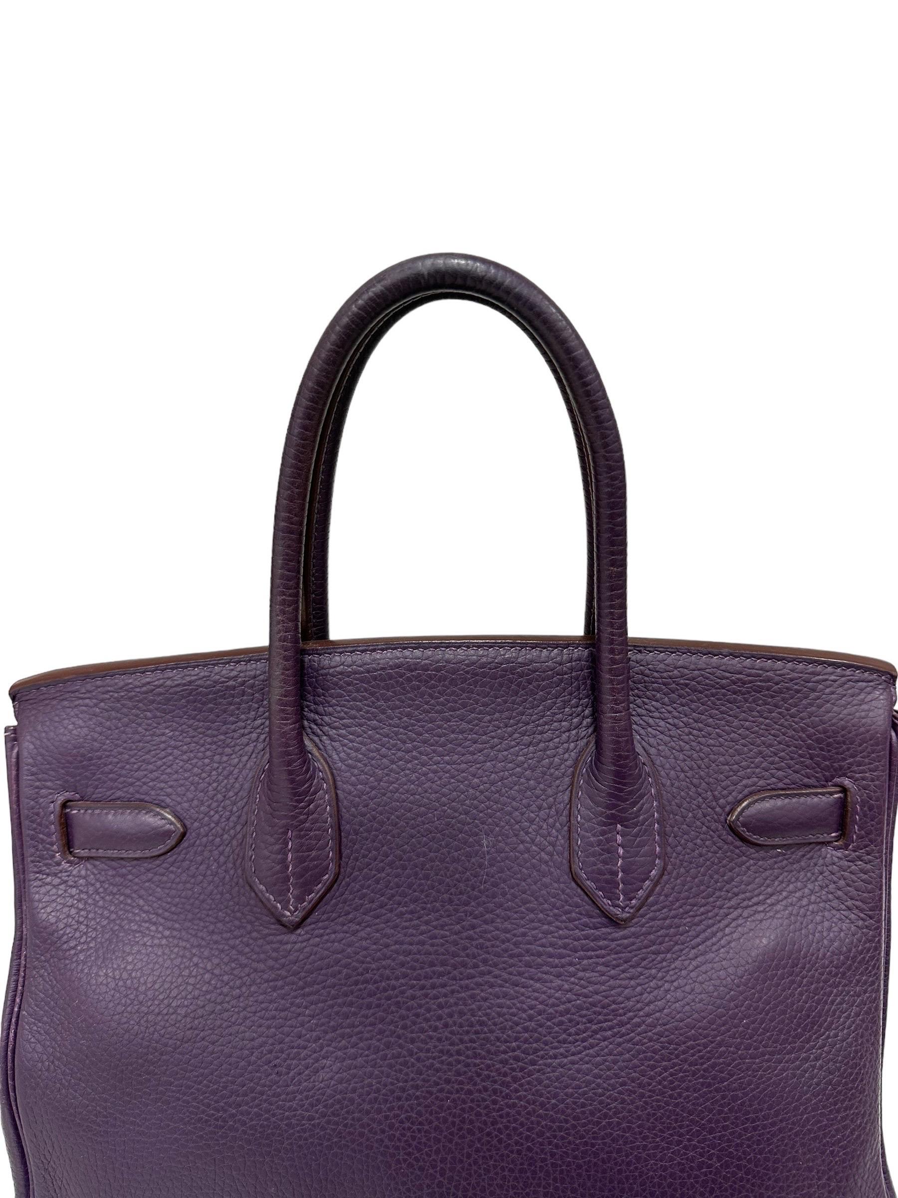 2007 Hermès Birkin 30 Clemence Leather Violet Raisin Top Handle Bag en vente 3