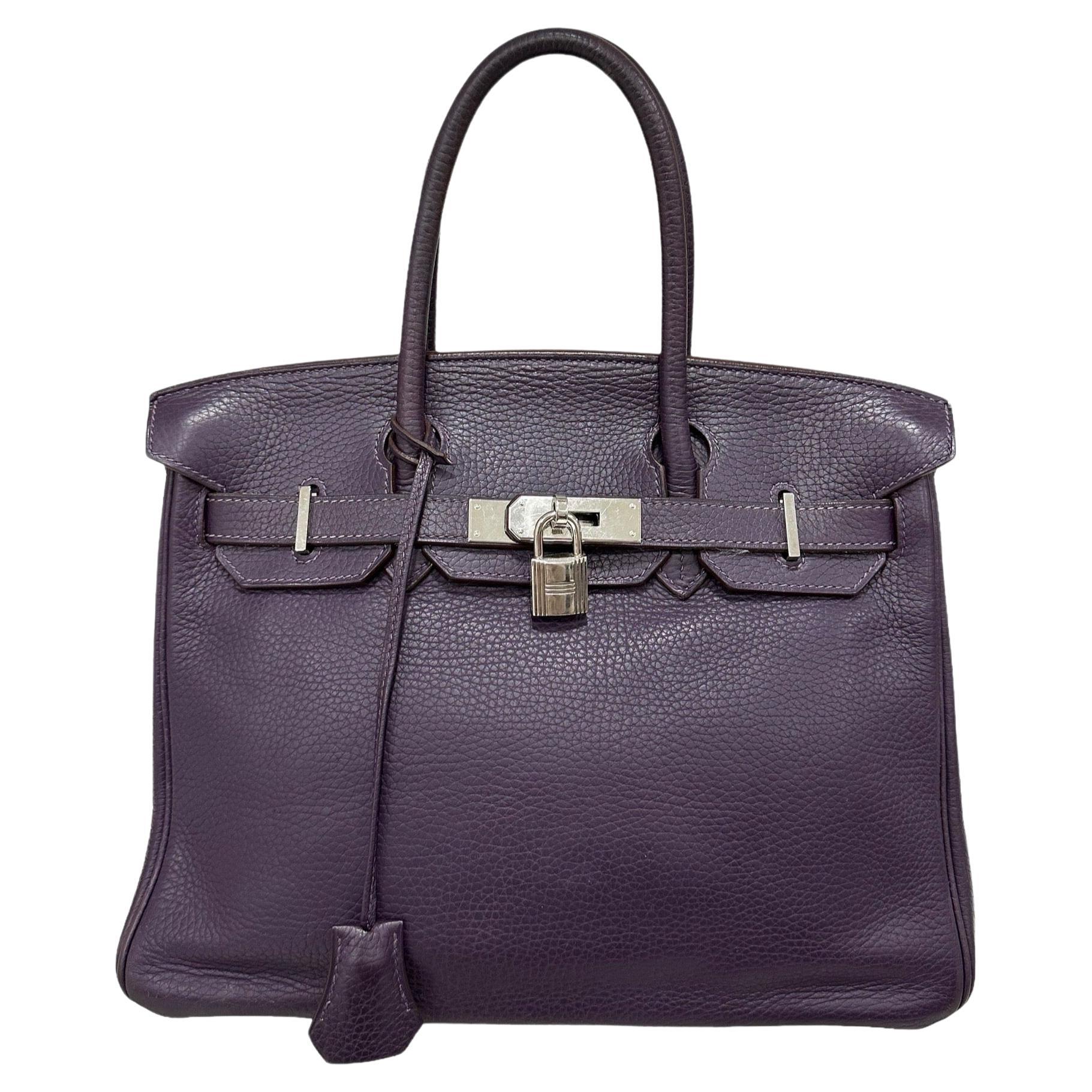 2007 Hermès Birkin 30 Clemence Leather Violet Raisin Top Handle Bag