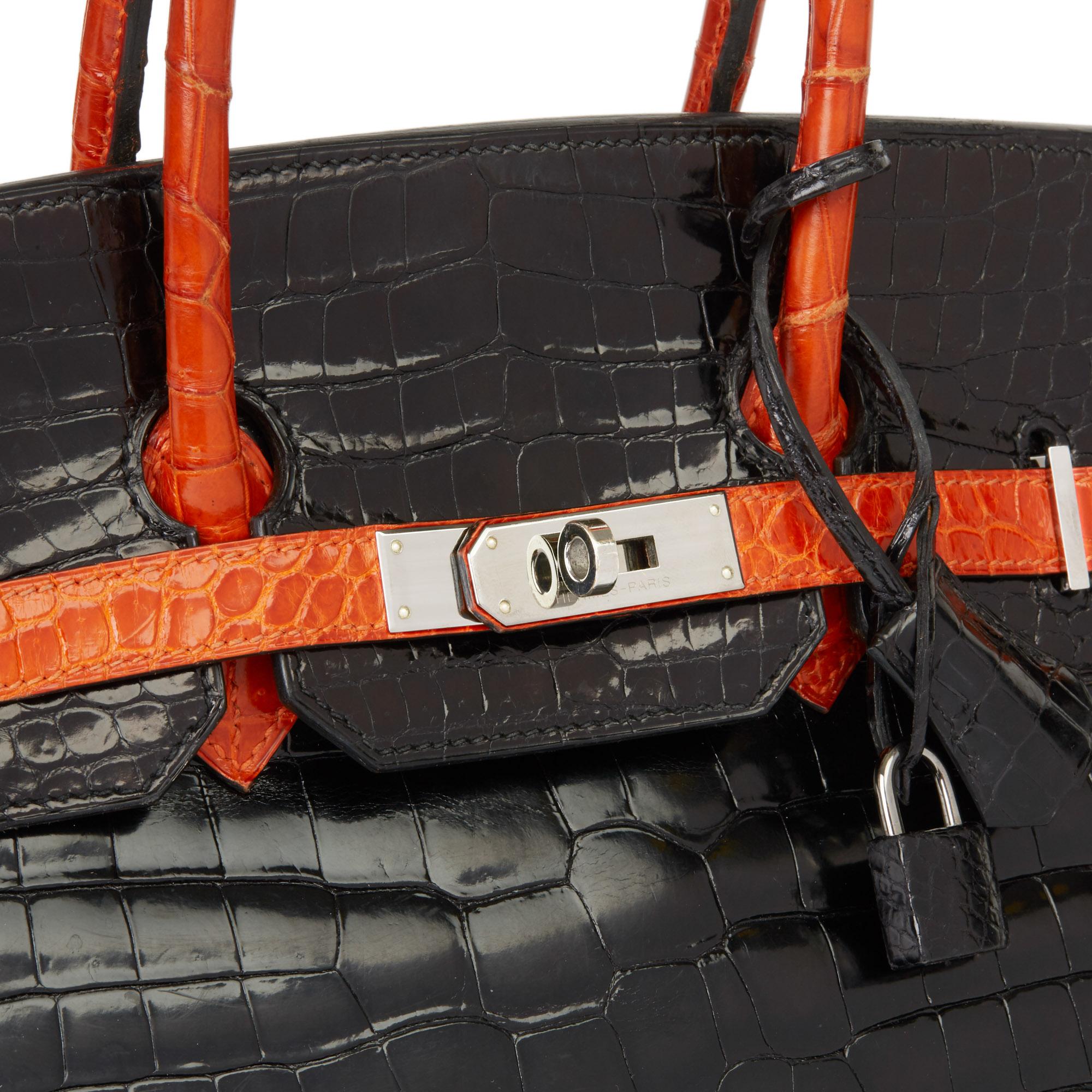 Women's 2007 Hermès Black & Orange H Shiny Porosus Crocodile Leather Birkin 35cm