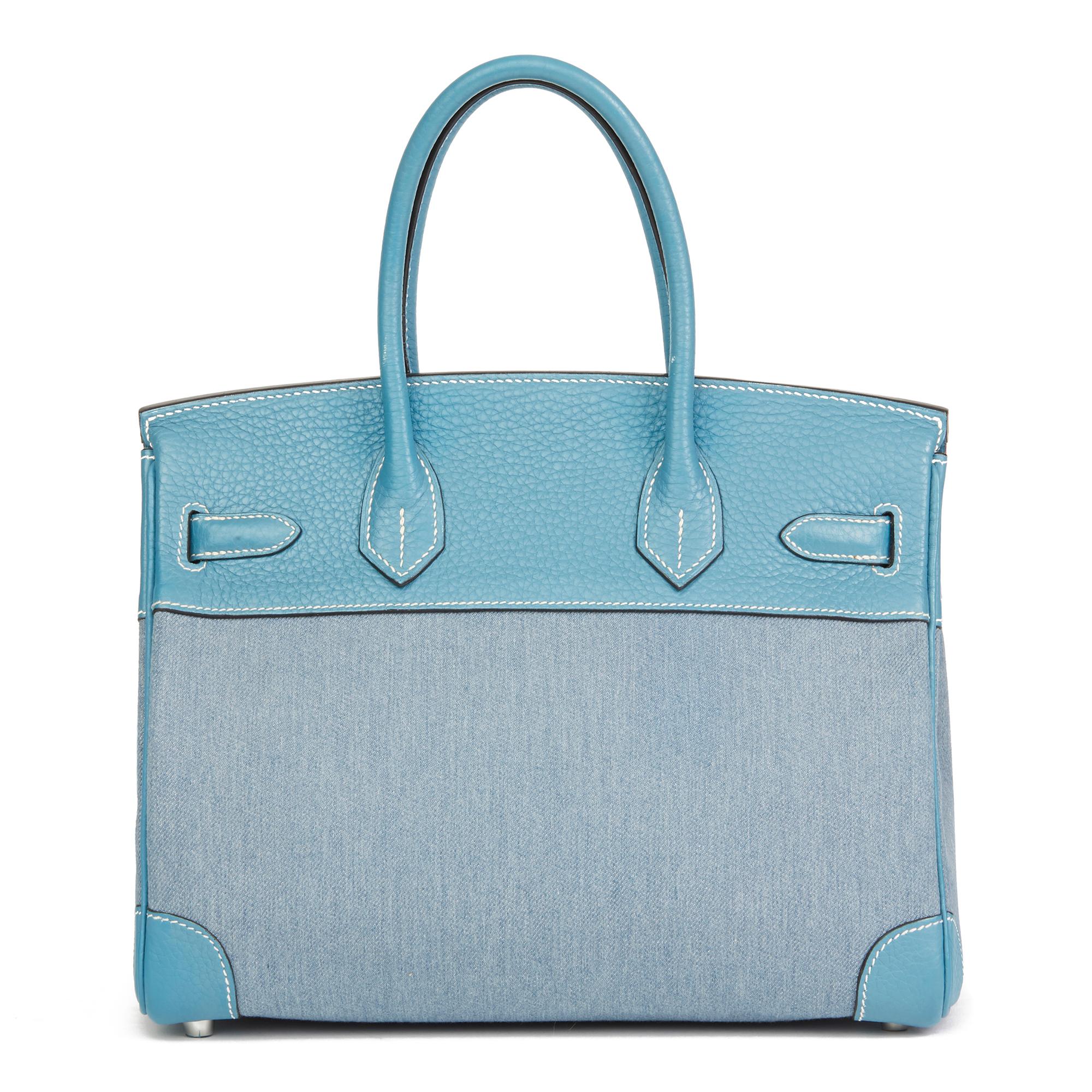 2007 Hermès Blue Jean Clemence Leather & Denim Birkin 30cm In Excellent Condition In Bishop's Stortford, Hertfordshire