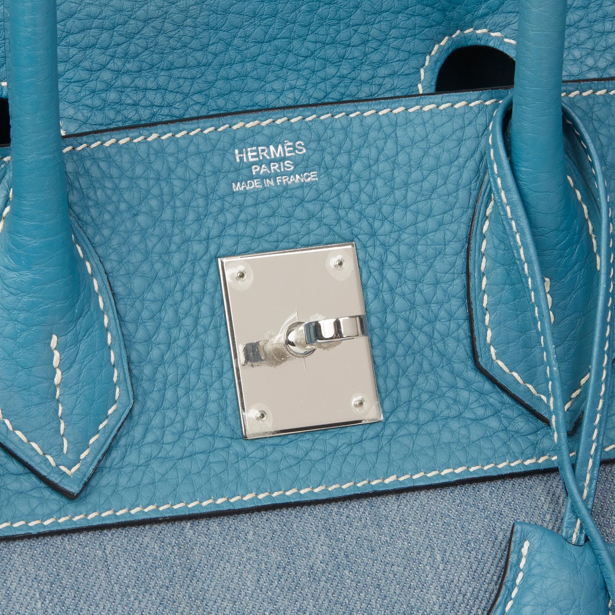 2007 Hermès Blue Jean Clemence Leather & Denim Birkin 30cm 2