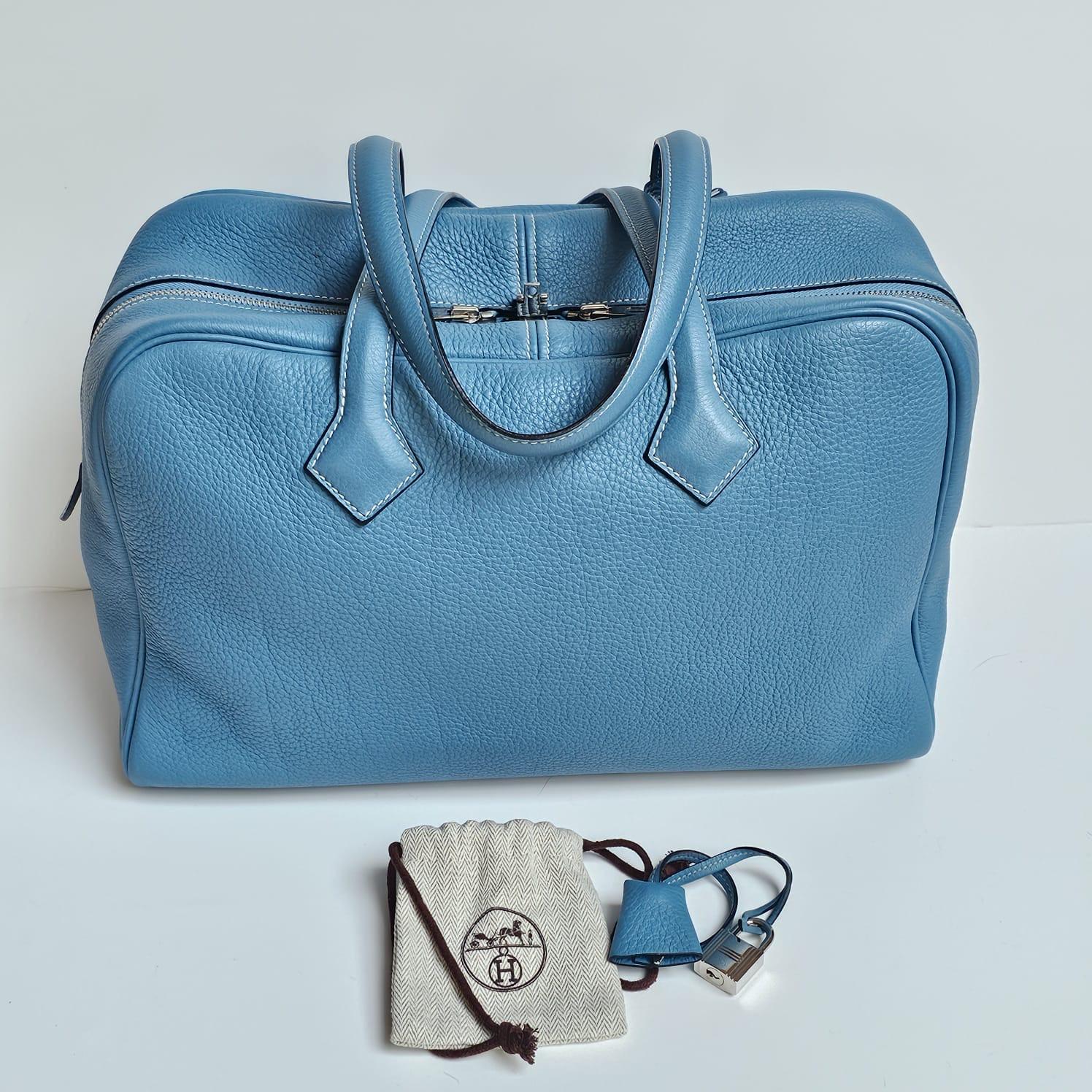 2007 Hermes Blue Jeans Clemence Leather Victoria 35 Bag 7