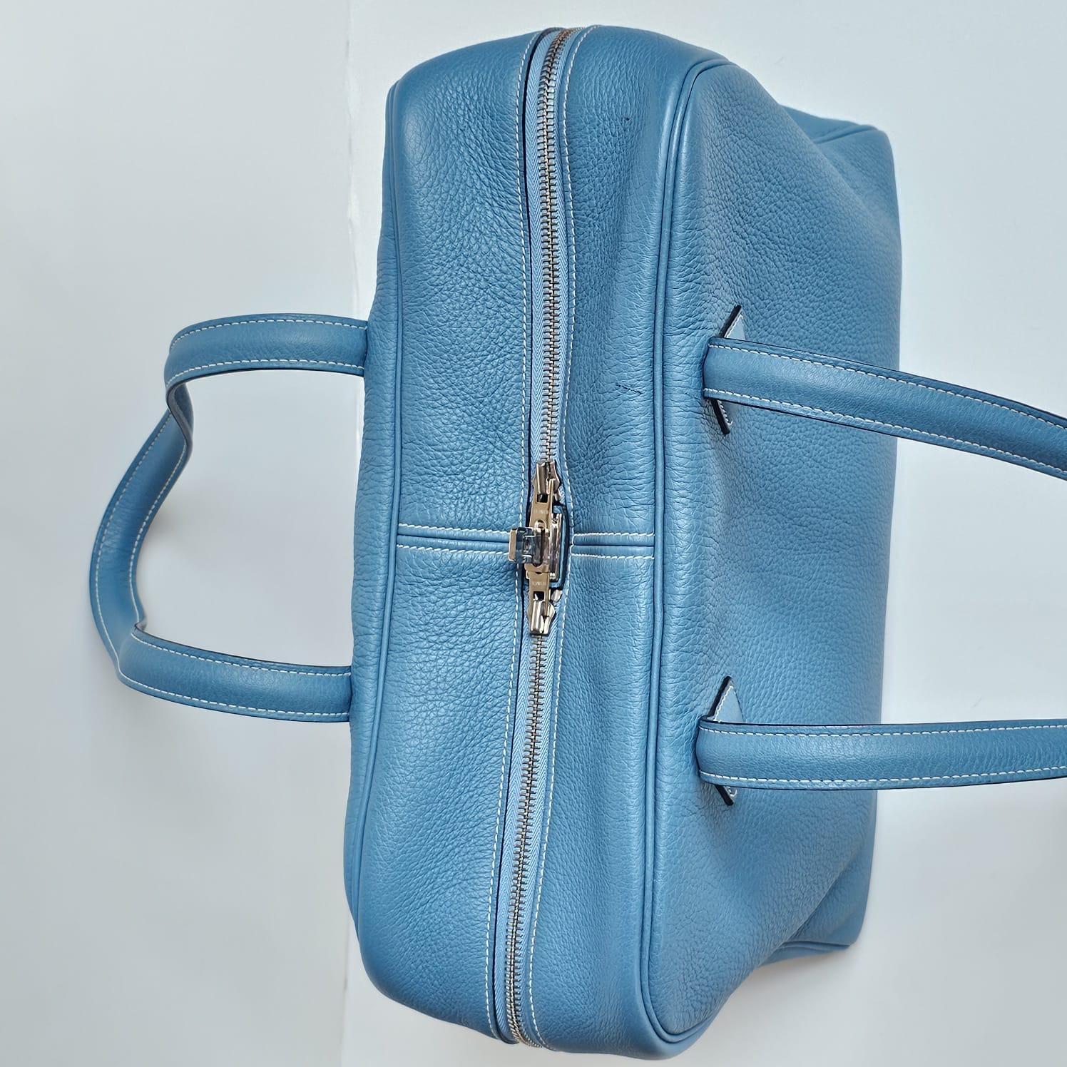 2007 Hermes Blue Jeans Clemence Leather Victoria 35 Bag 9