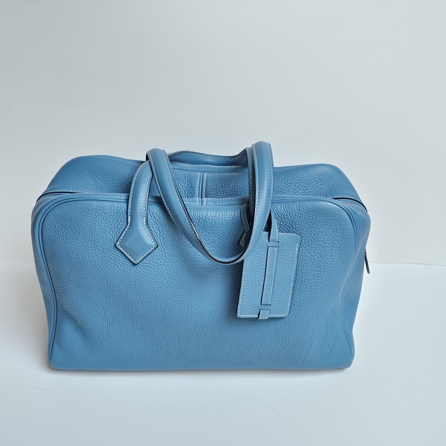 2007 Hermes Blue Jeans Clemence Leather Victoria 35 Bag 10
