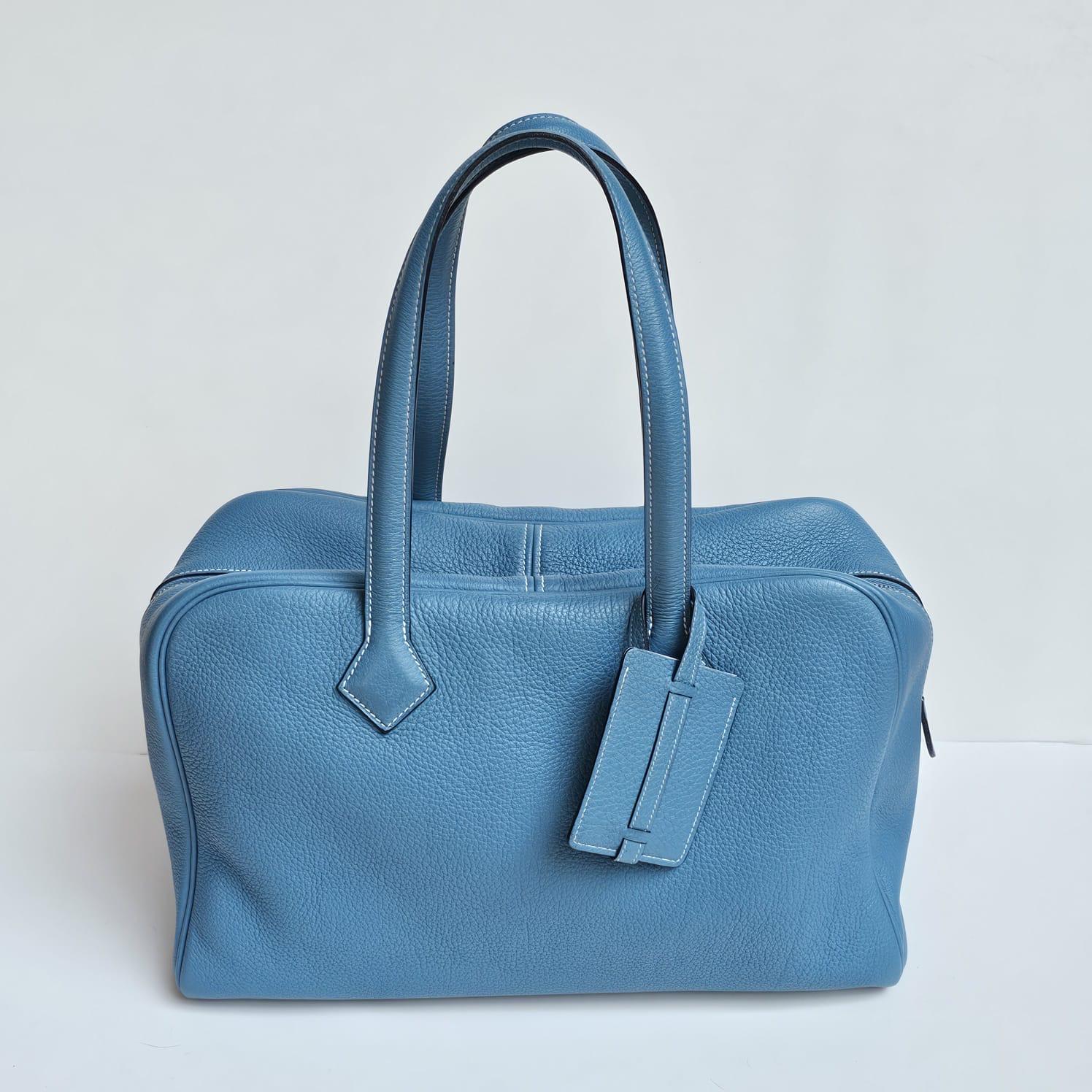 2007 Hermes Blue Jeans Clemence Leather Victoria 35 Bag 11