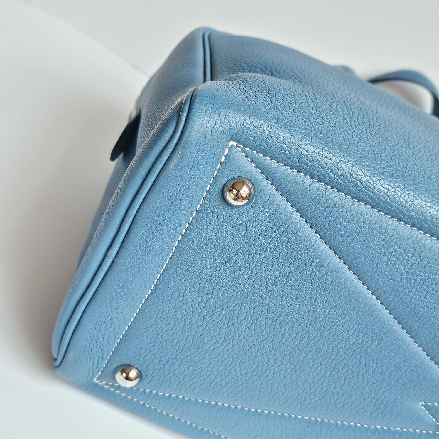 2007 Hermes Blue Jeans Clemence Leather Victoria 35 Bag 12