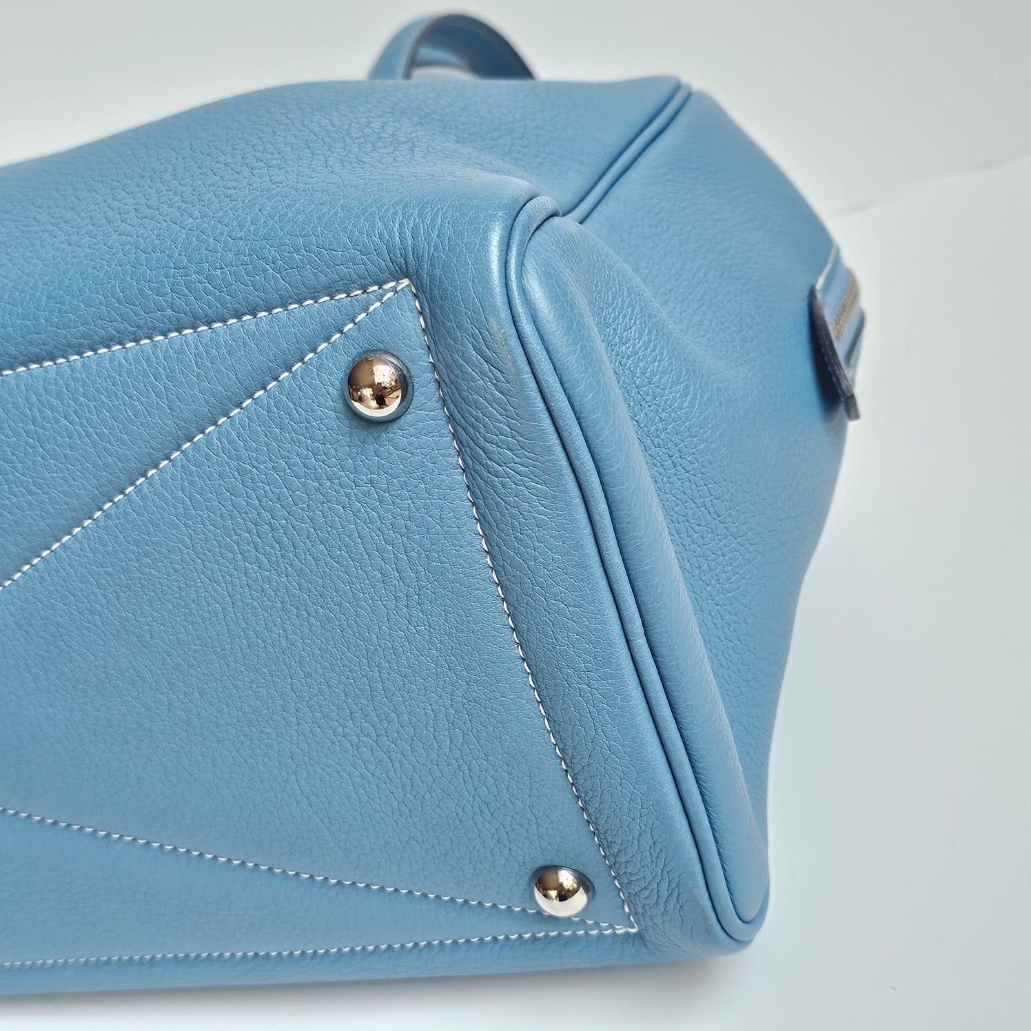 2007 Hermes Blue Jeans Clemence Leather Victoria 35 Bag 13