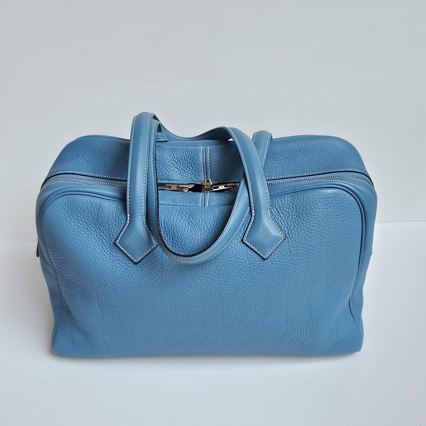 2007 Hermes Blue Jeans Clemence Leather Victoria 35 Bag 14