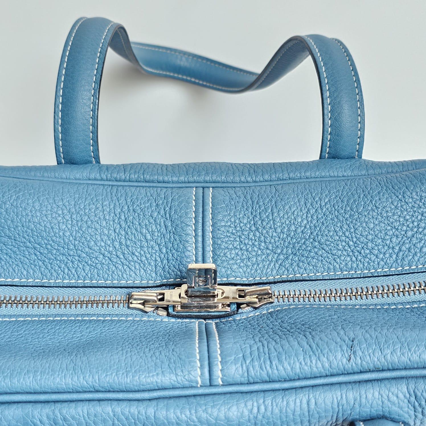 2007 Hermes Blue Jeans Clemence Leather Victoria 35 Bag 15