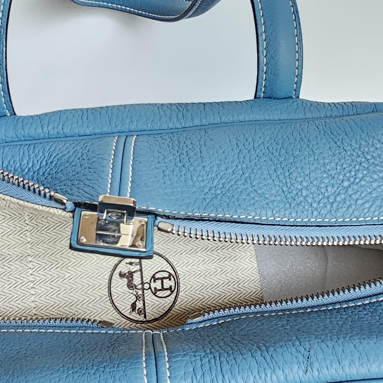 2007 Hermes Blue Jeans Clemence Leather Victoria 35 Bag 16