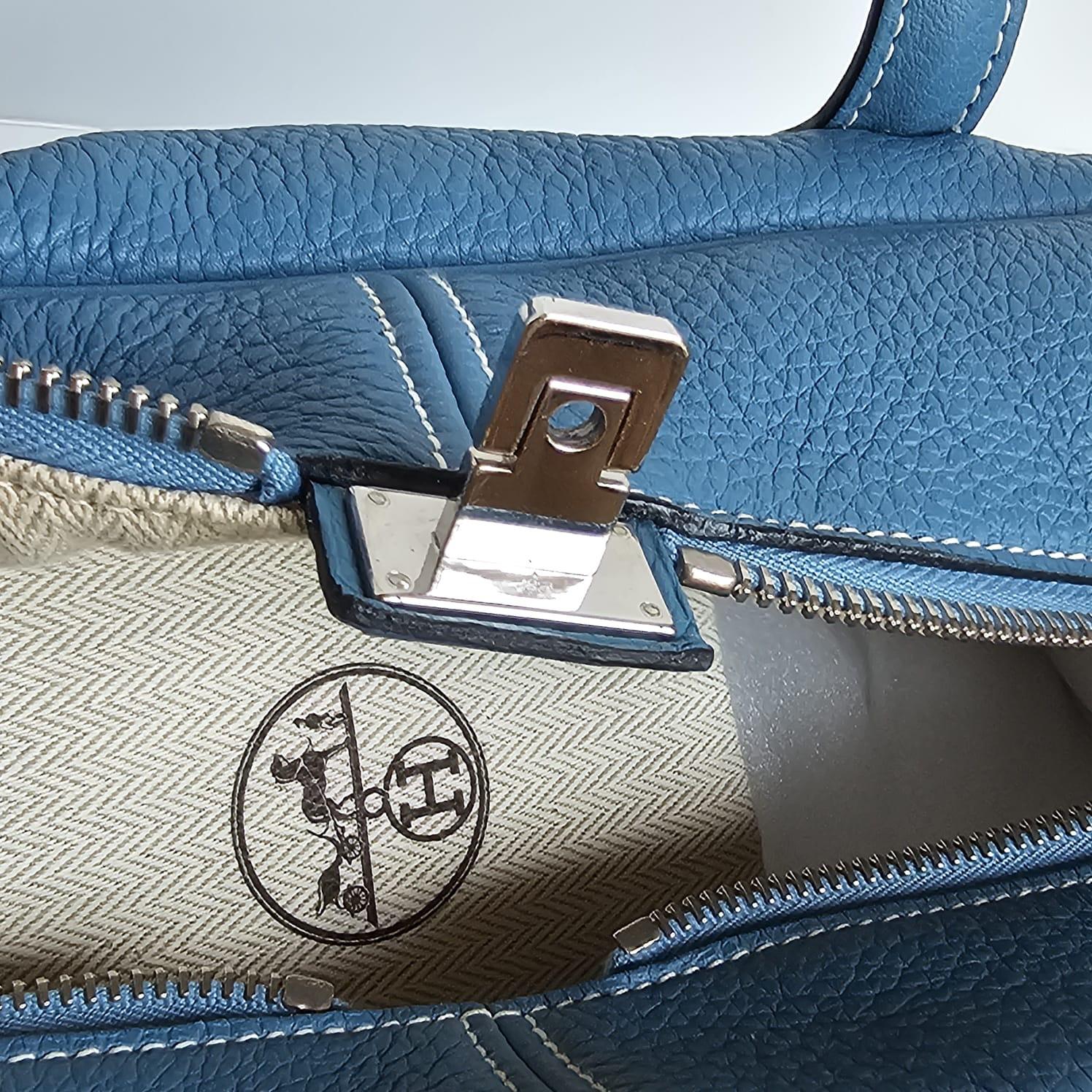Women's or Men's 2007 Hermes Blue Jeans Clemence Leather Victoria 35 Bag