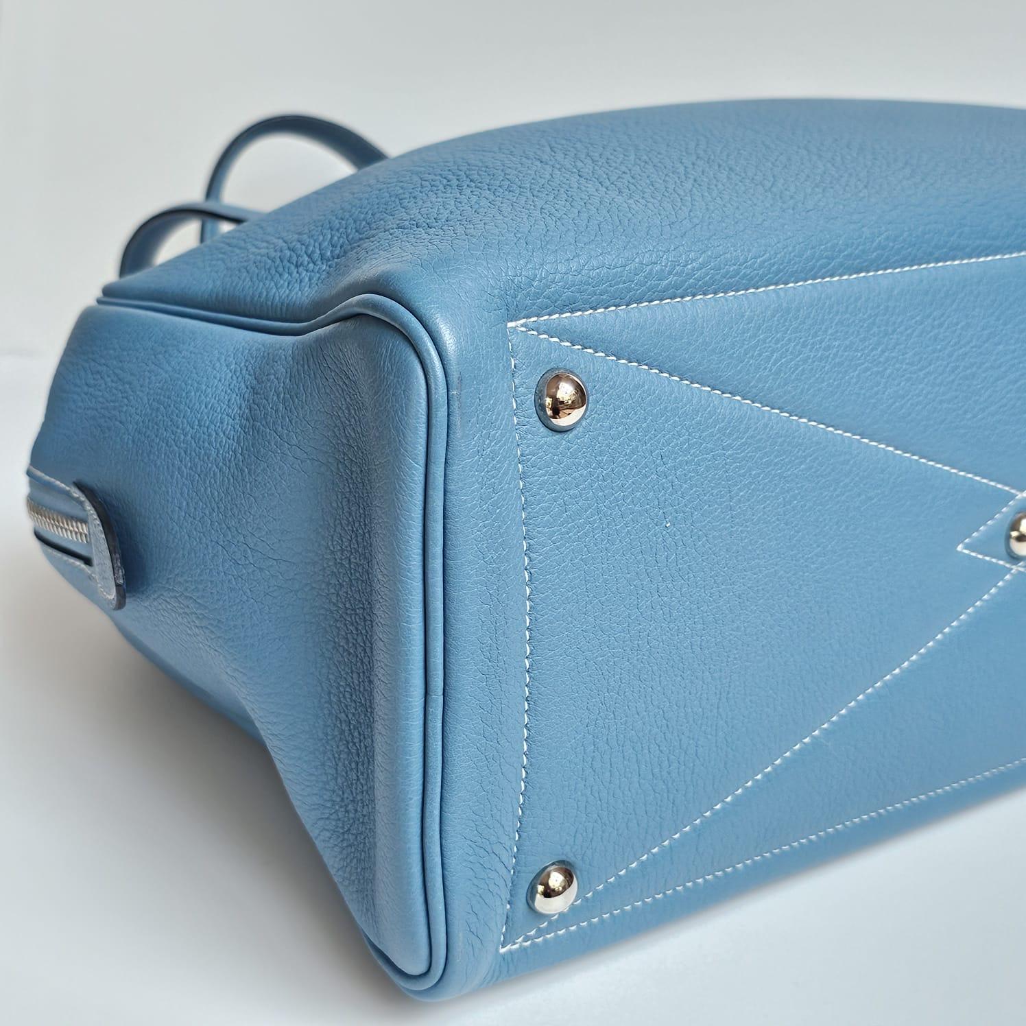 2007 Hermes Blue Jeans Clemence Leather Victoria 35 Bag 2