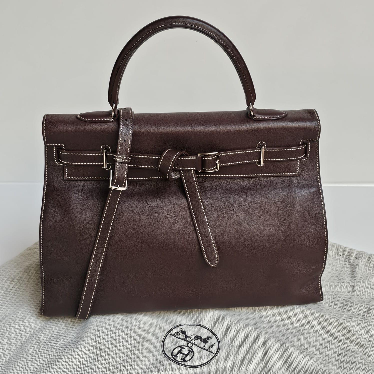 2007 Hermes Choco Swift Kelly Flat 35 Bag 5