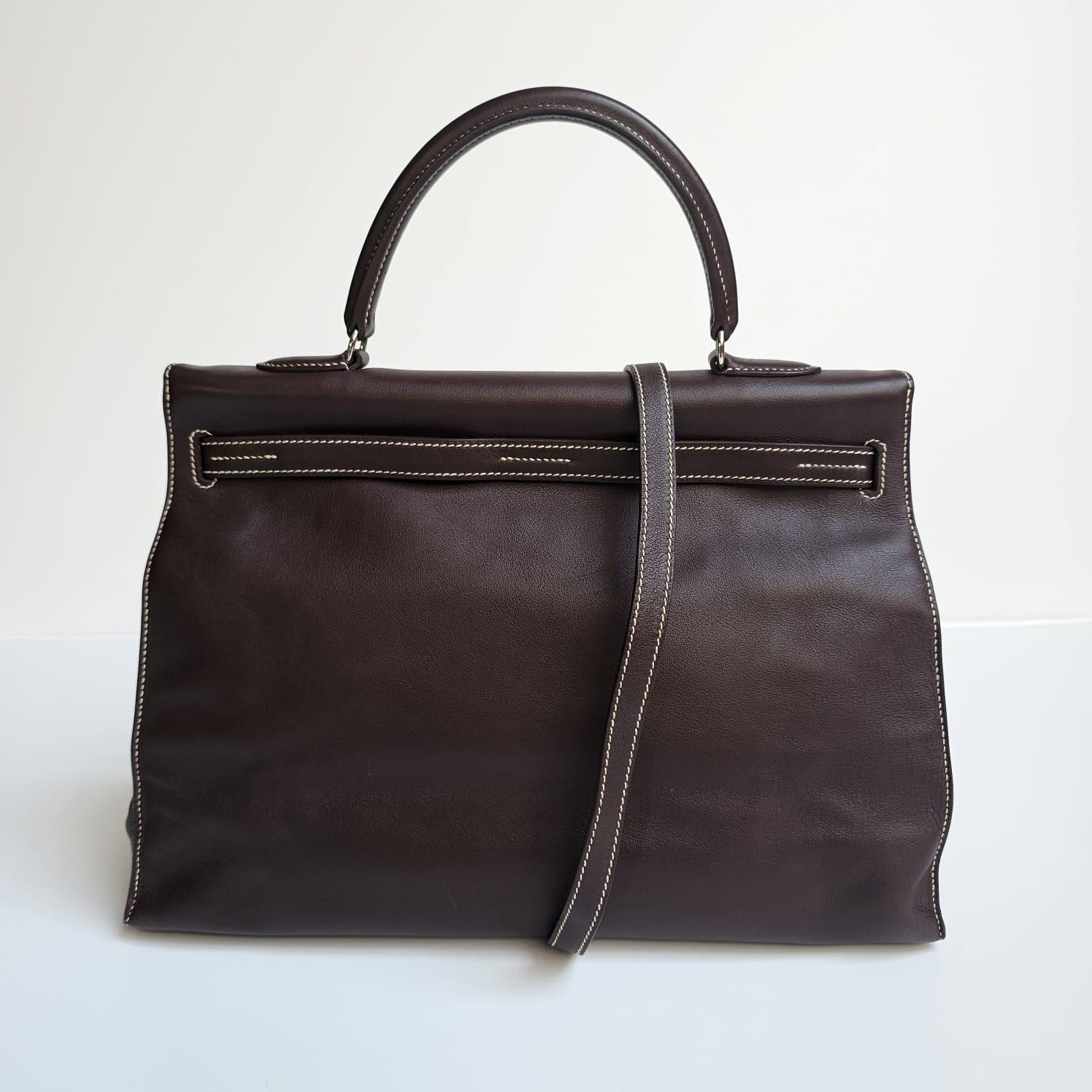2007 Hermes Choco Swift Kelly Flat 35 Bag 12