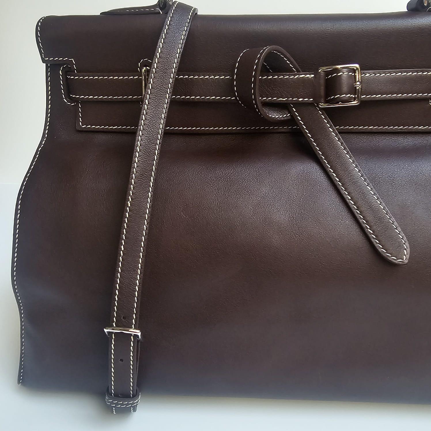 Black 2007 Hermes Choco Swift Kelly Flat 35 Bag