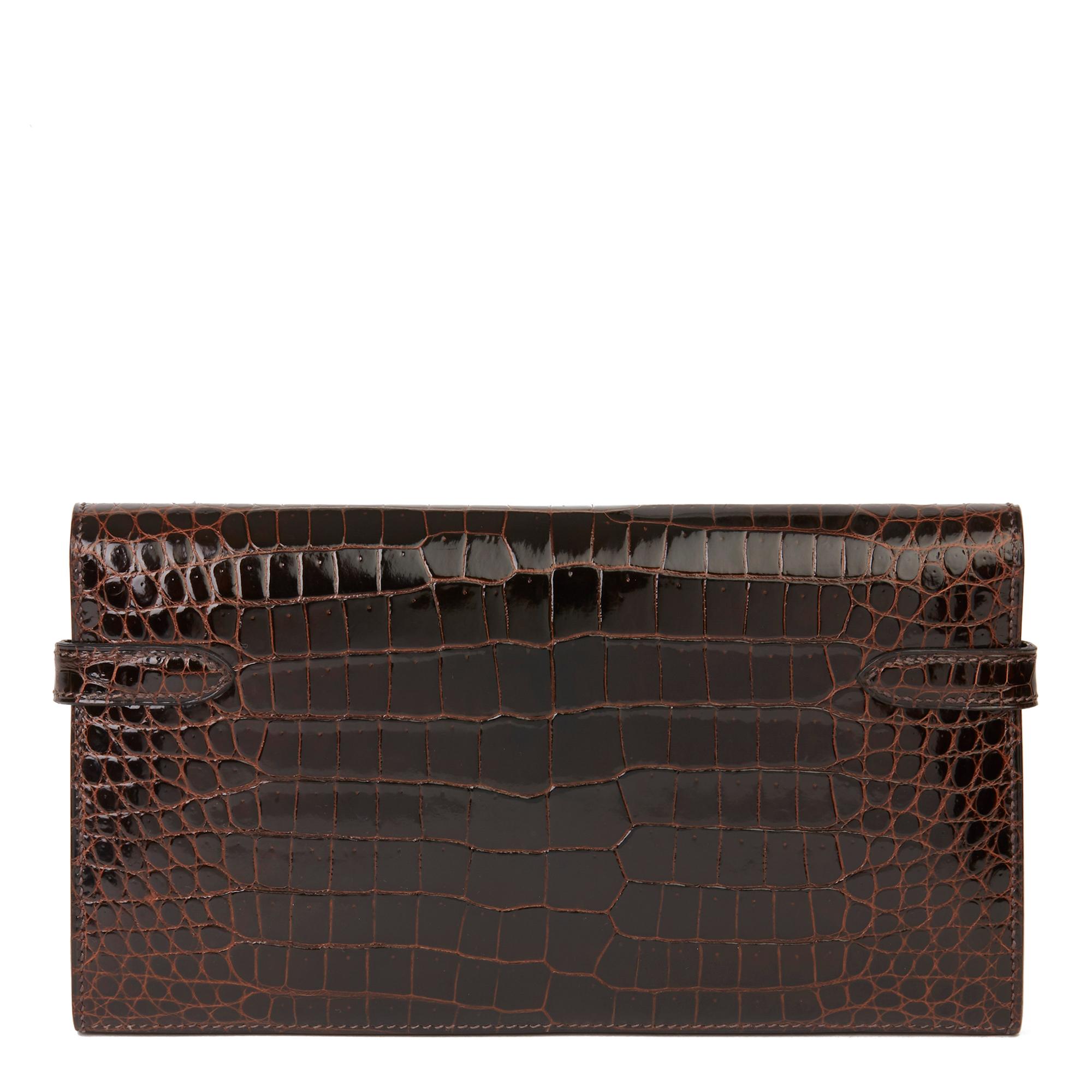 Women's 2007 Hermès Cocaon Shiny Porosus Crocodile Leather Diamond Kelly Long Wallet