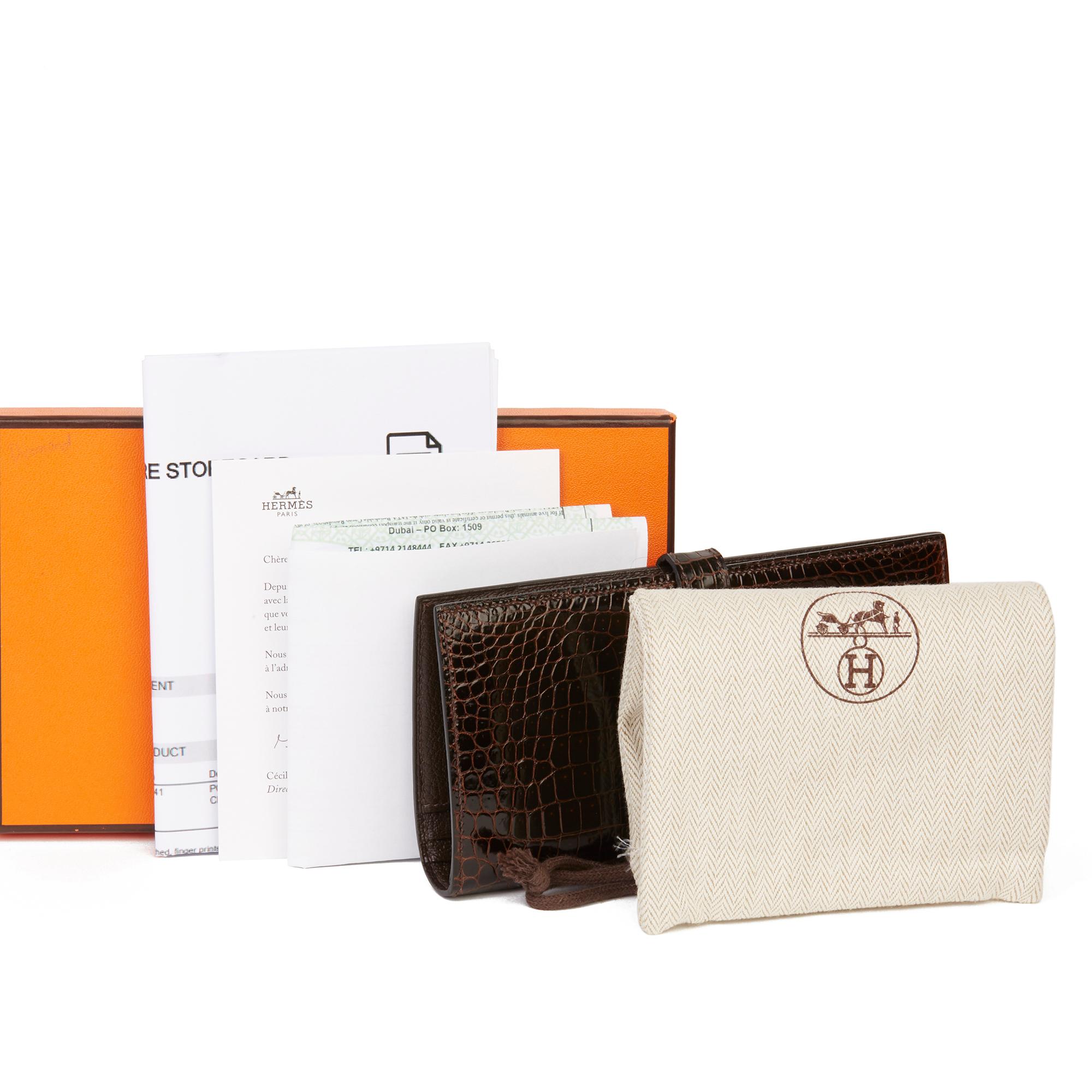 2007 Hermès Havane Shiny Porosus Crocodile Leather Diamond Bearn Wallet 7