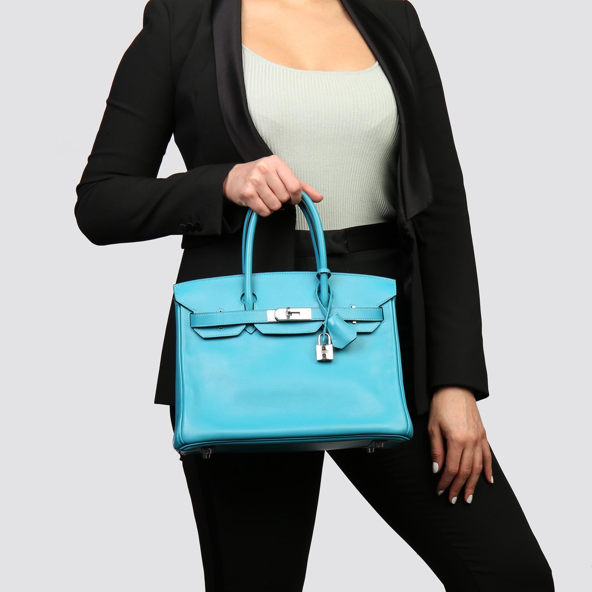 HERMÈS
Turquoise Swift Leather Birkin 30cm 

Xupes Reference: CB244
Serial Number: [K]
Age (Circa): 2007
Accompanied By: Hermès Dust Bag, Box, Padlock, Keys, Clochette
Authenticity Details: Date Stamp (Made in France) 
Gender: Ladies
Type: