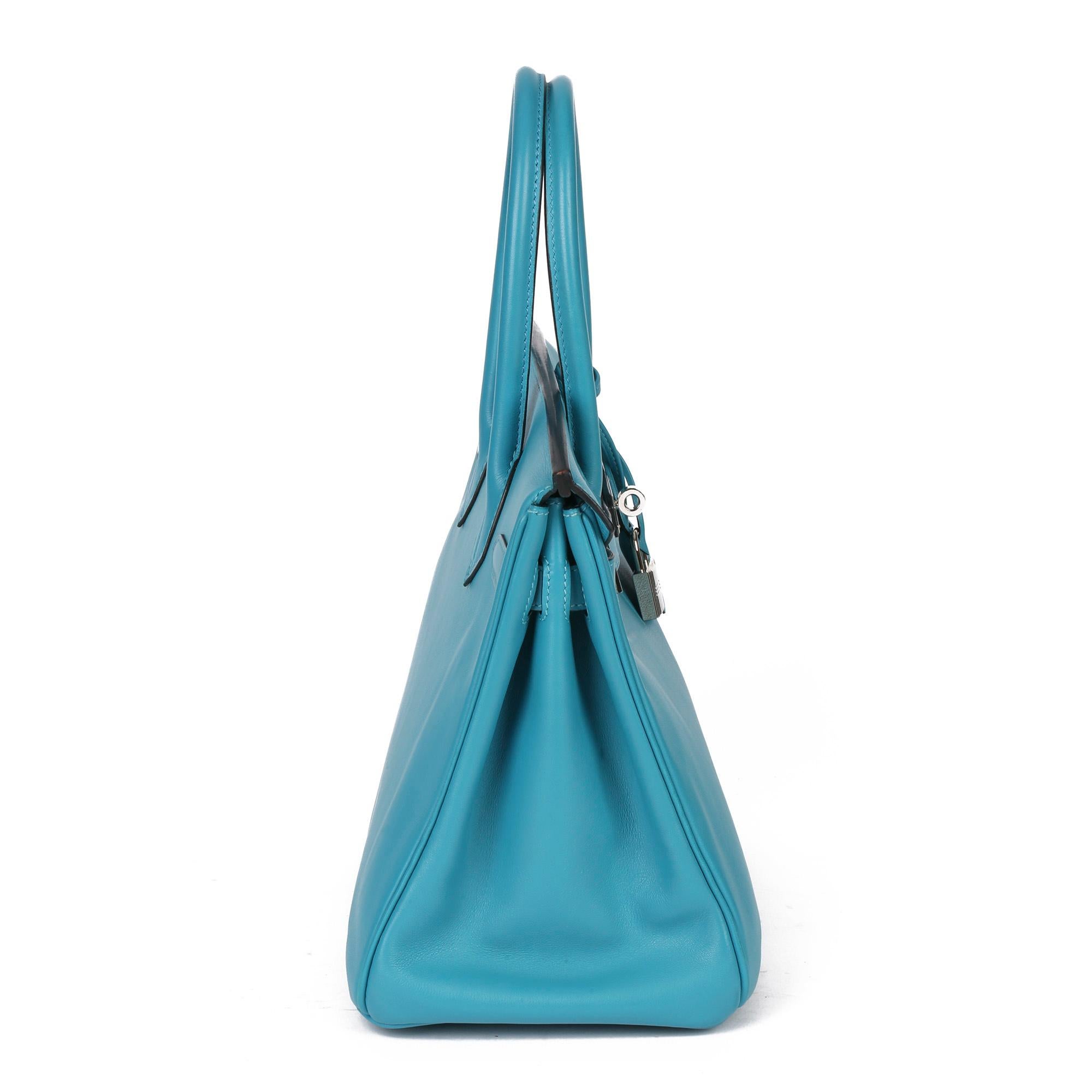 Blue 2007 Hermès Turquoise Swift Leather Birkin 30cm