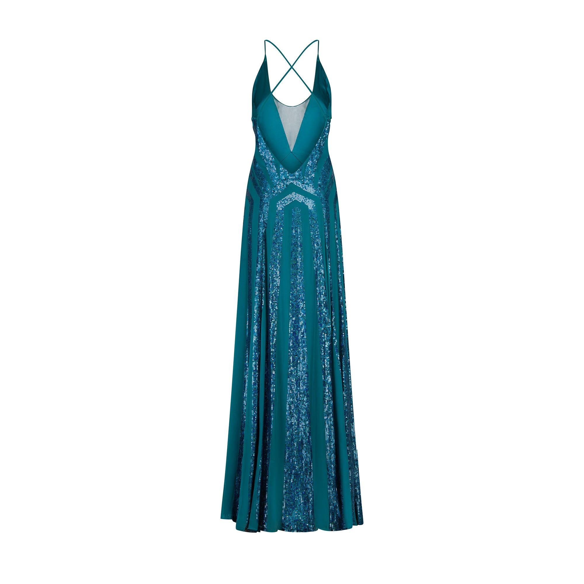 2007 Jenny Packham Vestido de lentejuelas en color verde azulado Azul en venta