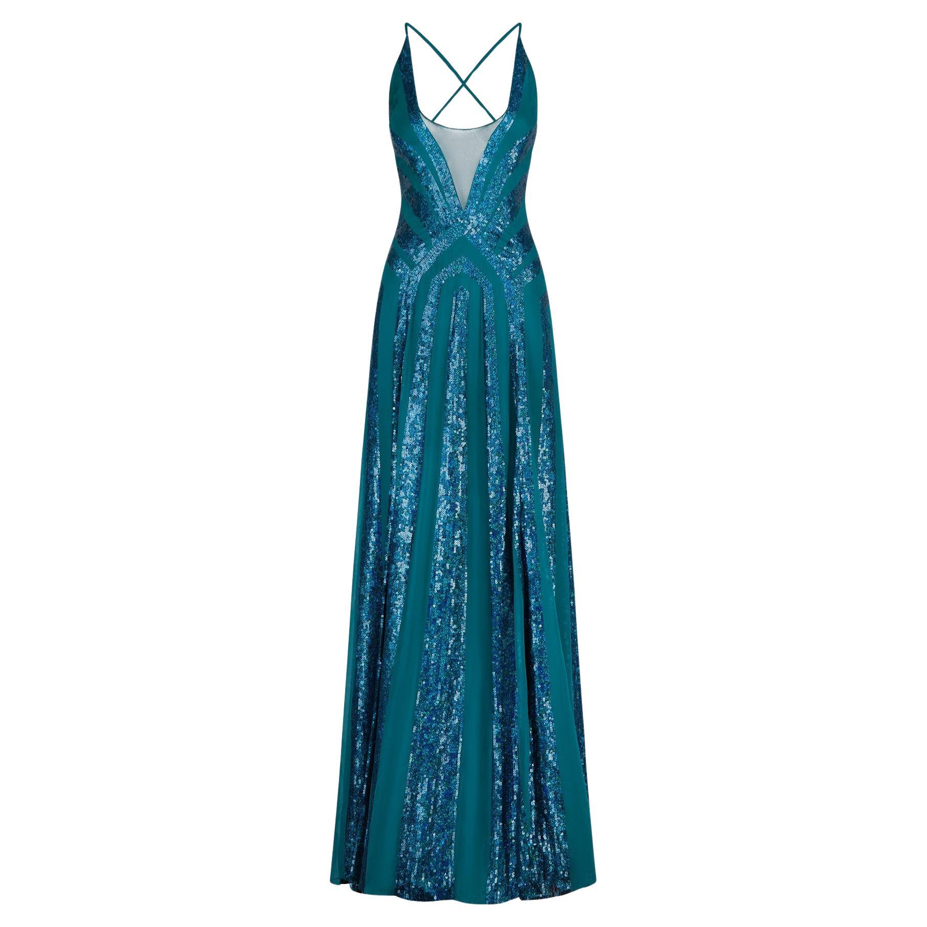 2007 Jenny Packham Vestido de lentejuelas en color verde azulado en venta
