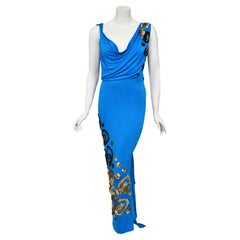 John Galliano - Robe sablier sans dos drapée en viscose bleu océan à sequins, 2007