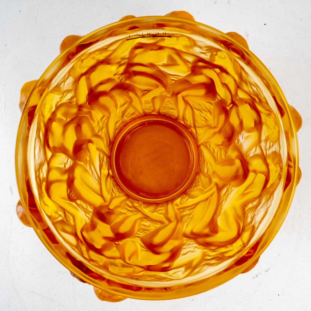Molded 2007 Lalique France, Vase Bacchantes Amber Crystal, Limited Edition New