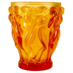 2007 Lalique France, Vase Bacchantes Amber Crystal, Limited Edition New