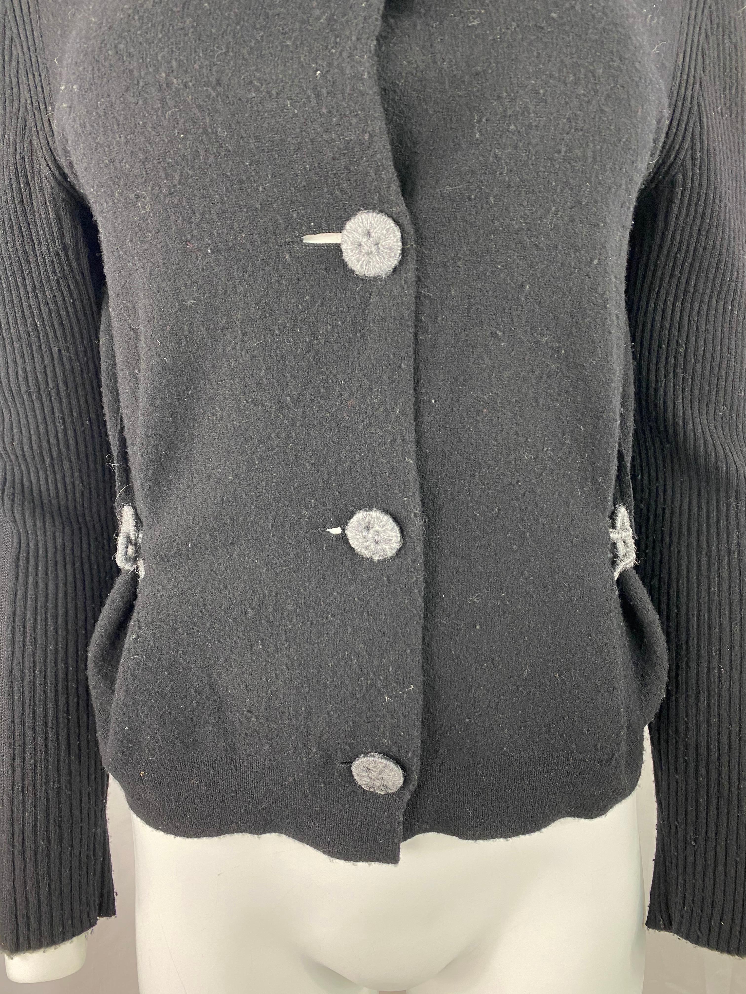 2007 Lanvin Black Wool Cardigan, Size Small In Excellent Condition For Sale In Beverly Hills, CA