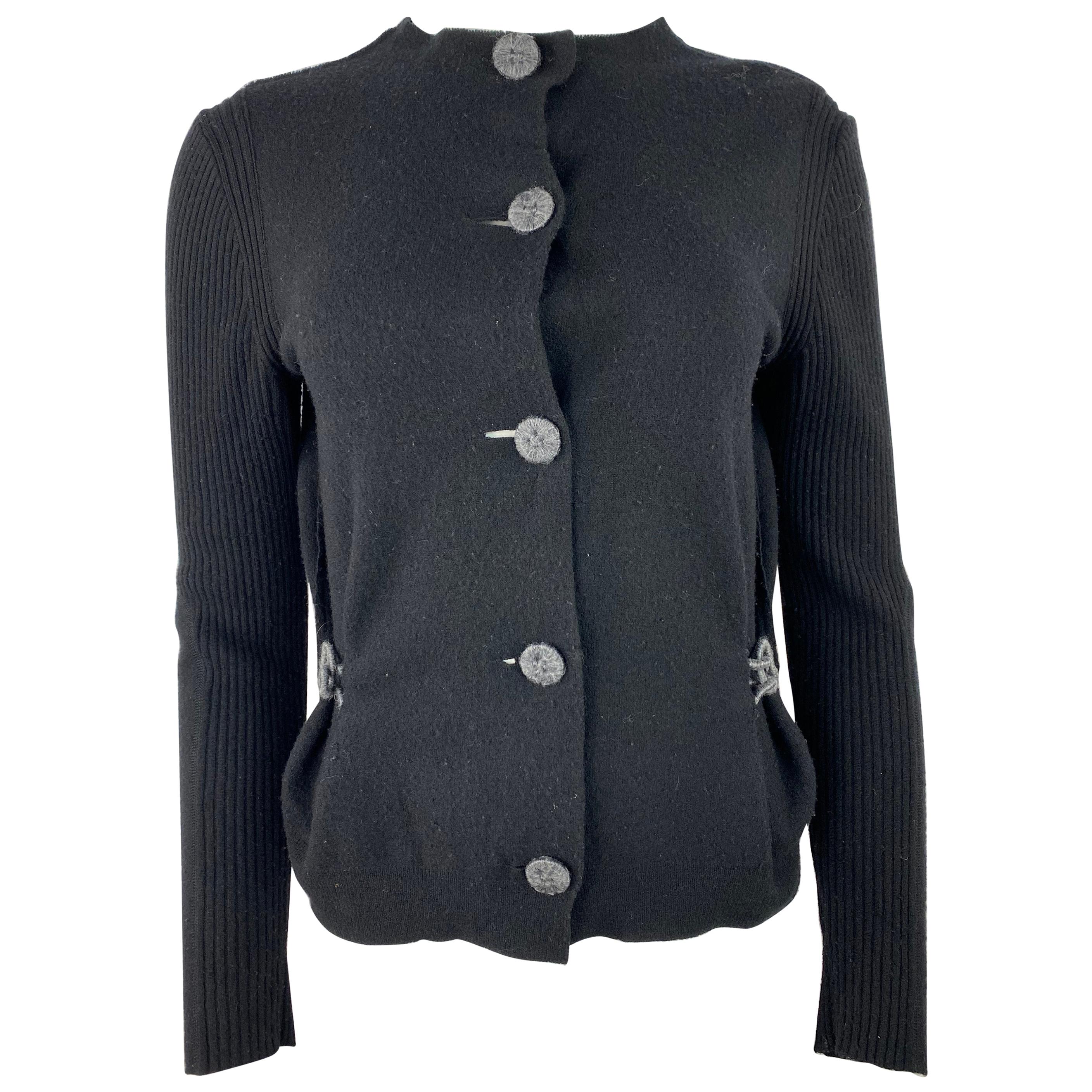 2007 Lanvin Black Wool Cardigan, Size Small For Sale