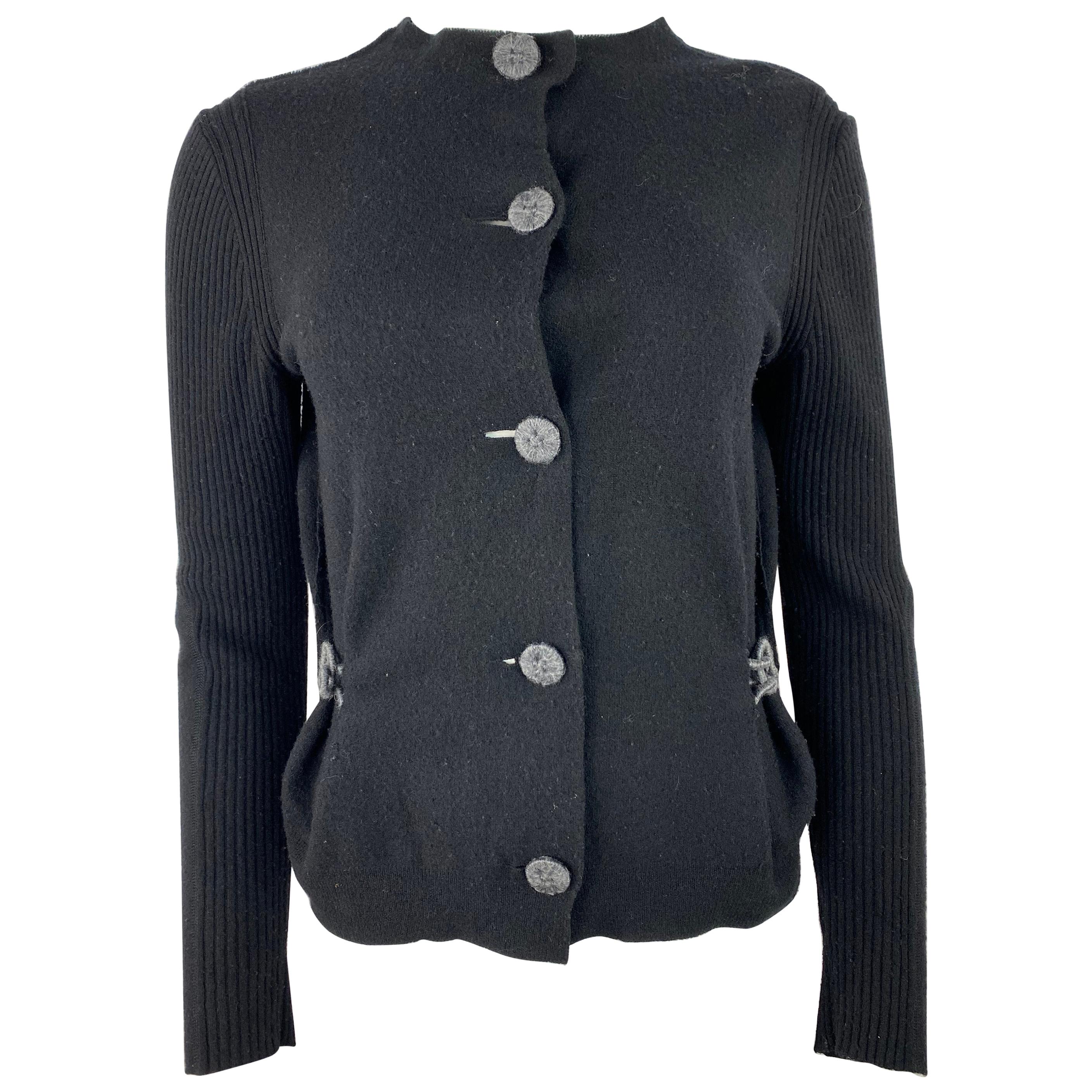 2007 Lanvin Black Wool Cardigan, Size Small