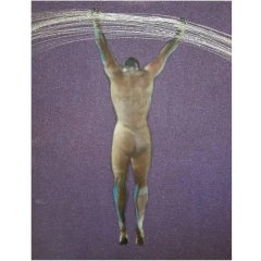 Grande peinture contemporaine en technique mixte avec sujet de nu figuratif 2007 Italienne