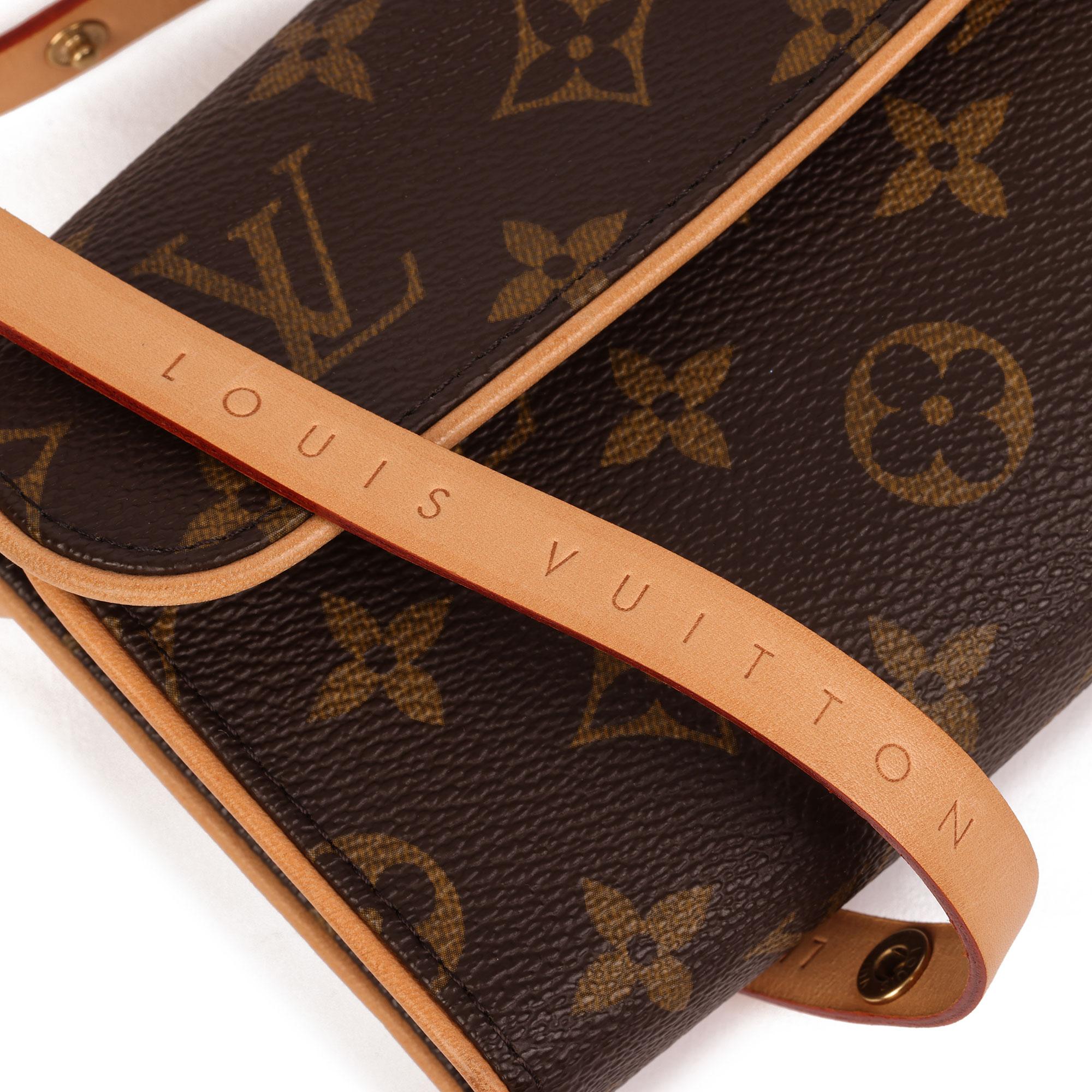 2007 Louis Vuitton Brown Coated Monogram Canvas & Leather Pochette Florentine In Excellent Condition In Bishop's Stortford, Hertfordshire