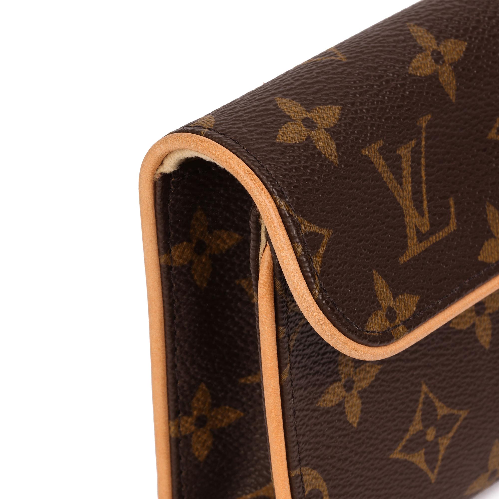 Women's 2007 Louis Vuitton Brown Coated Monogram Canvas & Leather Pochette Florentine