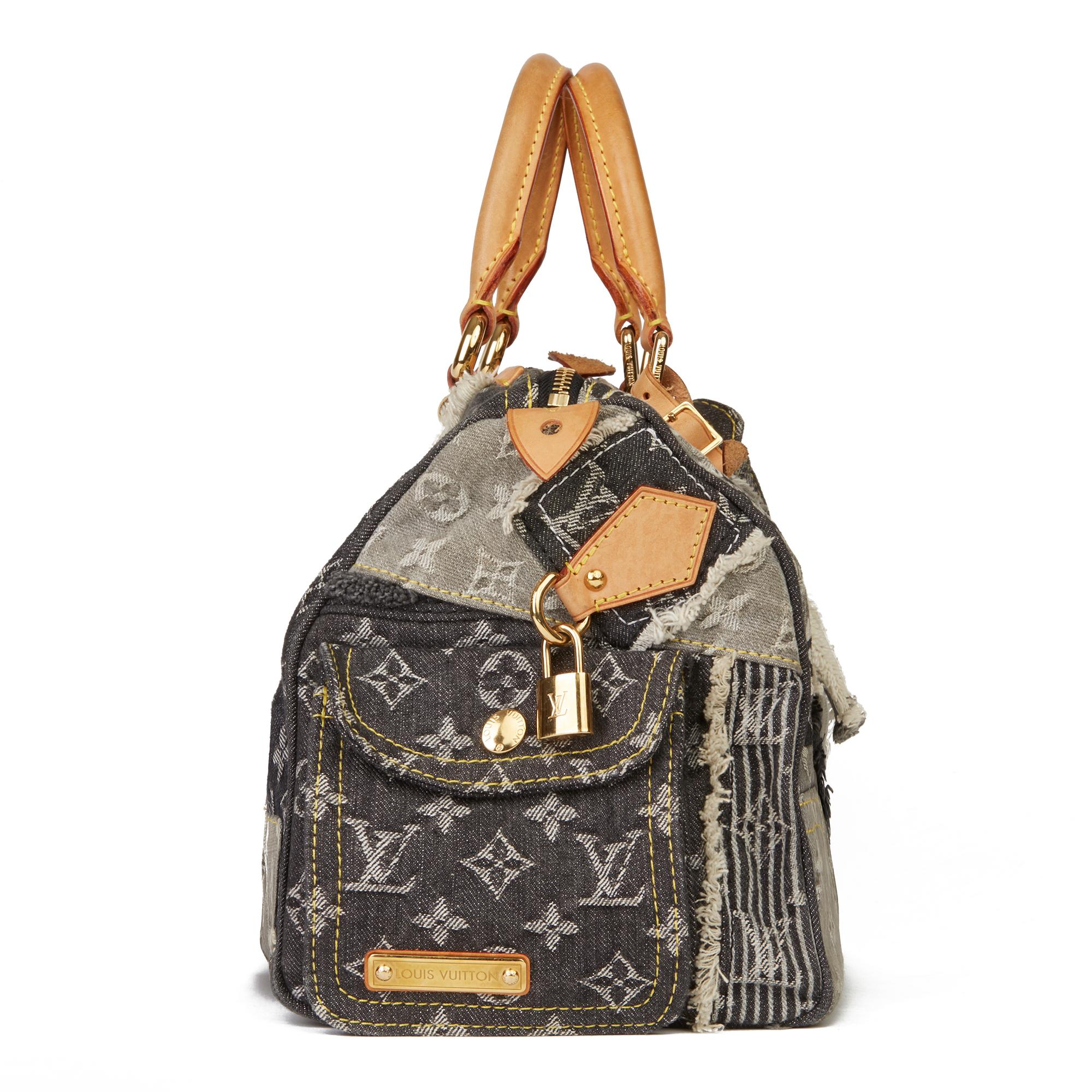 LOUIS VUITTON
Grey Monogram Denim Patchwork Speedy 30cm 

Reference: HB2810
Serial Number: TH2017
Age (Circa): 2007
Accompanied By: Louis Vuitton Dust Bag, Box, Care Booklet 
Authenticity Details: Date Stamp (Made in France)
Gender: Ladies
Type: