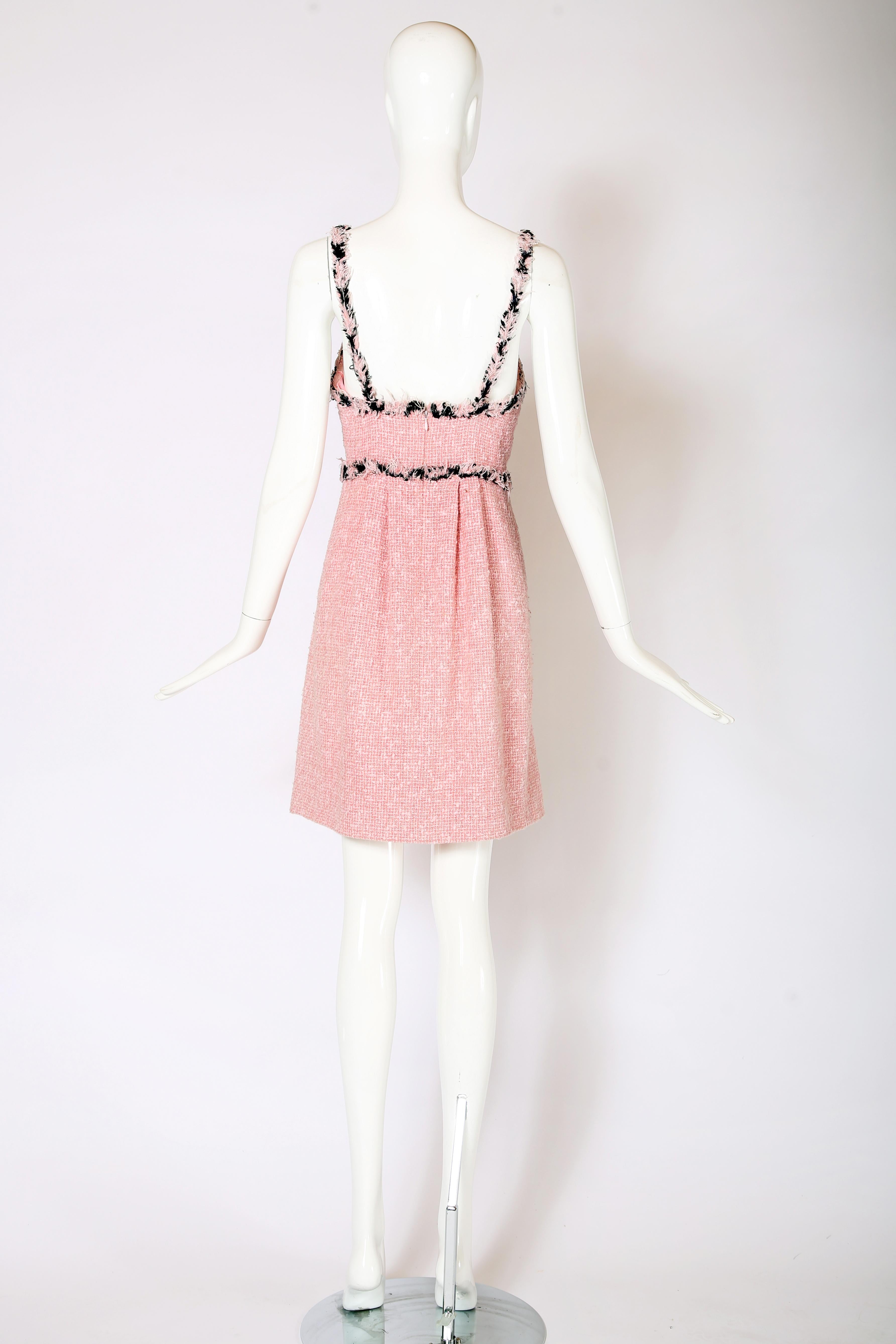 2007 P/E Chanel Pink Boucle Mini Dress & Jacket Ensemble In Excellent Condition In Studio City, CA