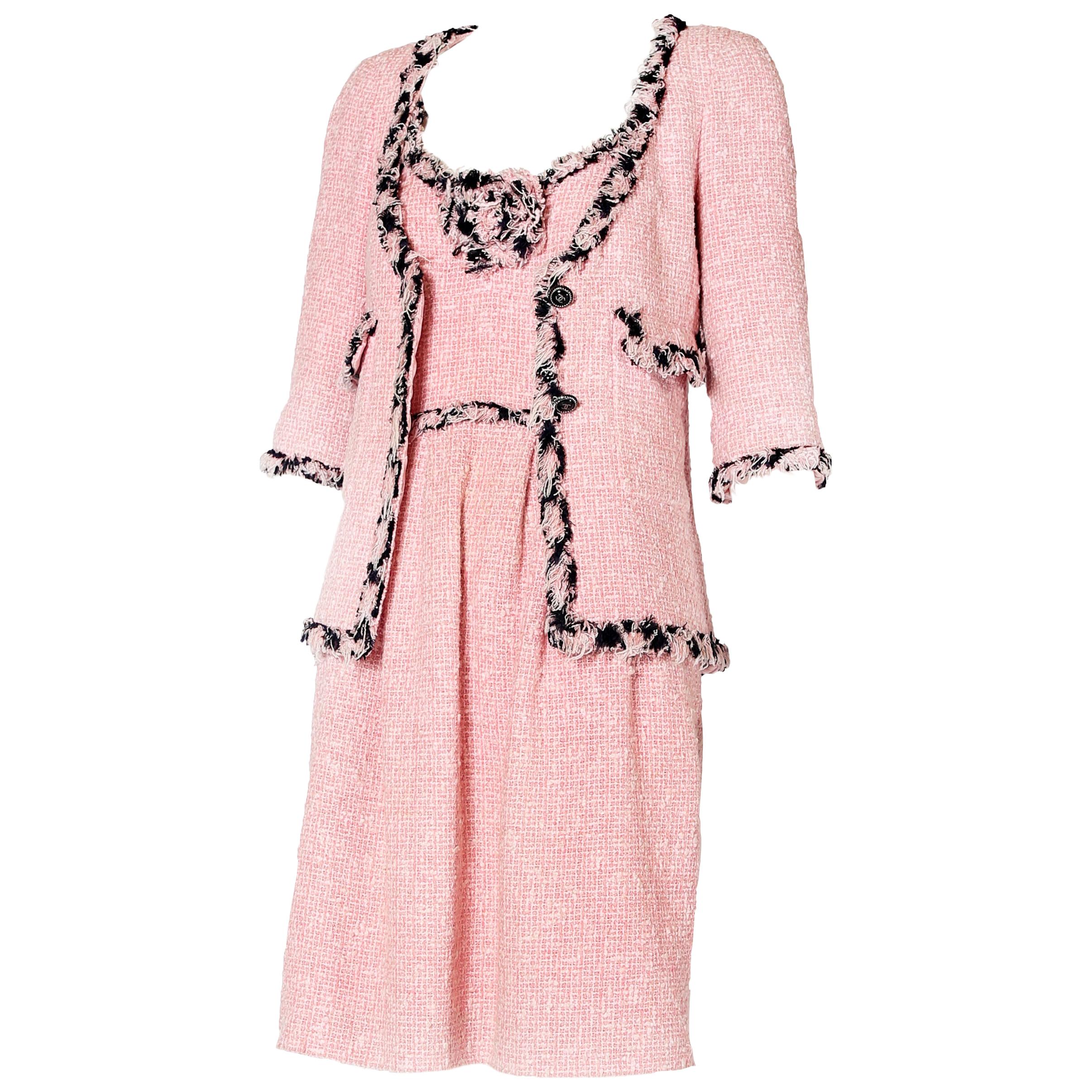 2007 P/E Chanel Pink Boucle Mini Dress & Jacket Ensemble