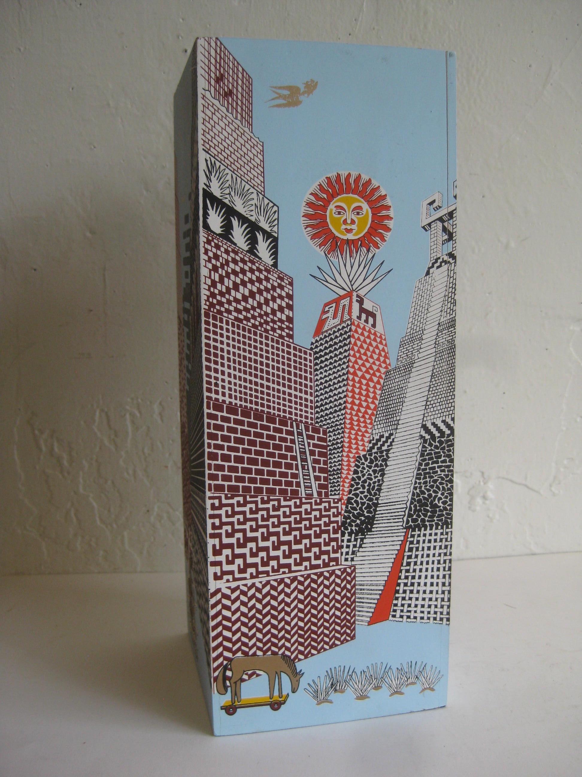 Contemporary 2007 Pedro Friedberg Art Mexican Modernist Silk Screened Wood Tequila Box For Sale