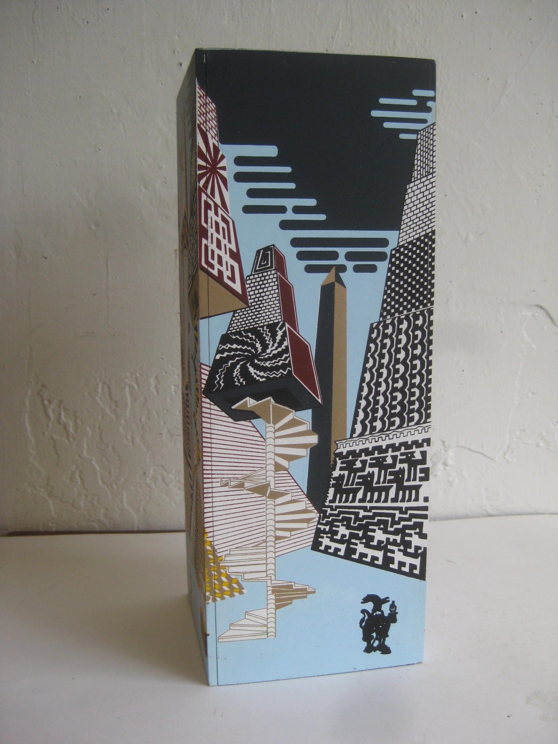 2007 Pedro Friedberg Art Mexican Modernist Silk Screened Wood Tequila Box In Excellent Condition In San Diego, CA