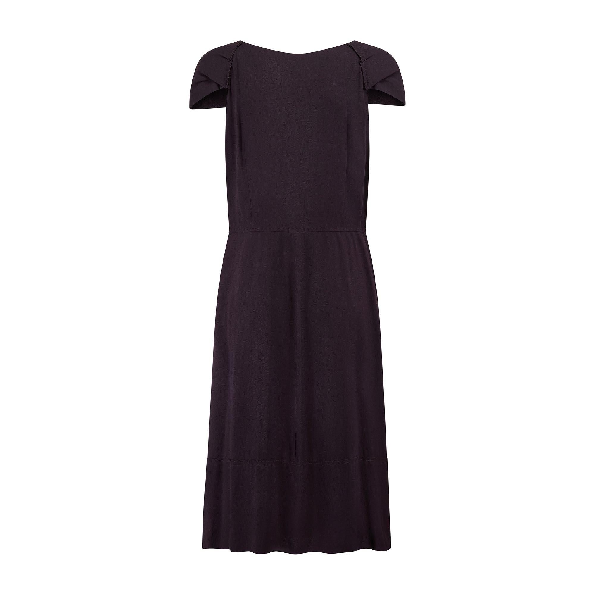 Black 2007 Prada 1940s Style Plum Crepe Dress For Sale