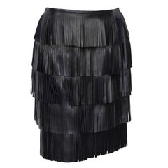 2007 Prada Black Leather Fringe Skirt