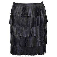 2007 Prada Black Leather Fringe Skirt