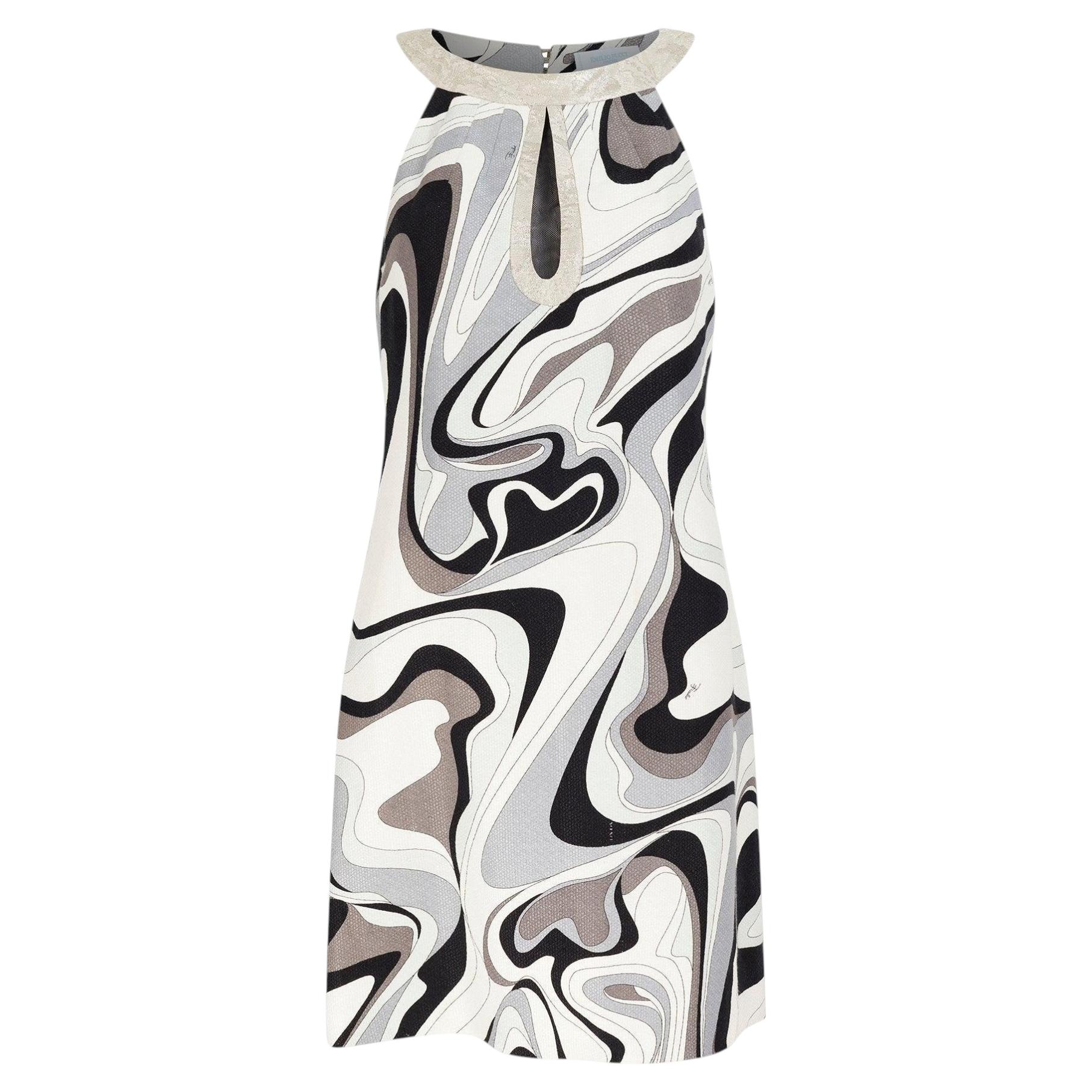 2007 Pucci Laufsteg – Schwarz-weißes A-Linien-Kleid aus Leinen und Baumwolle im Angebot