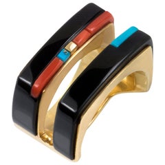 Richard Chavez 2007 Black Jade Morenci Turquoise Coral Yellow Gold Ring