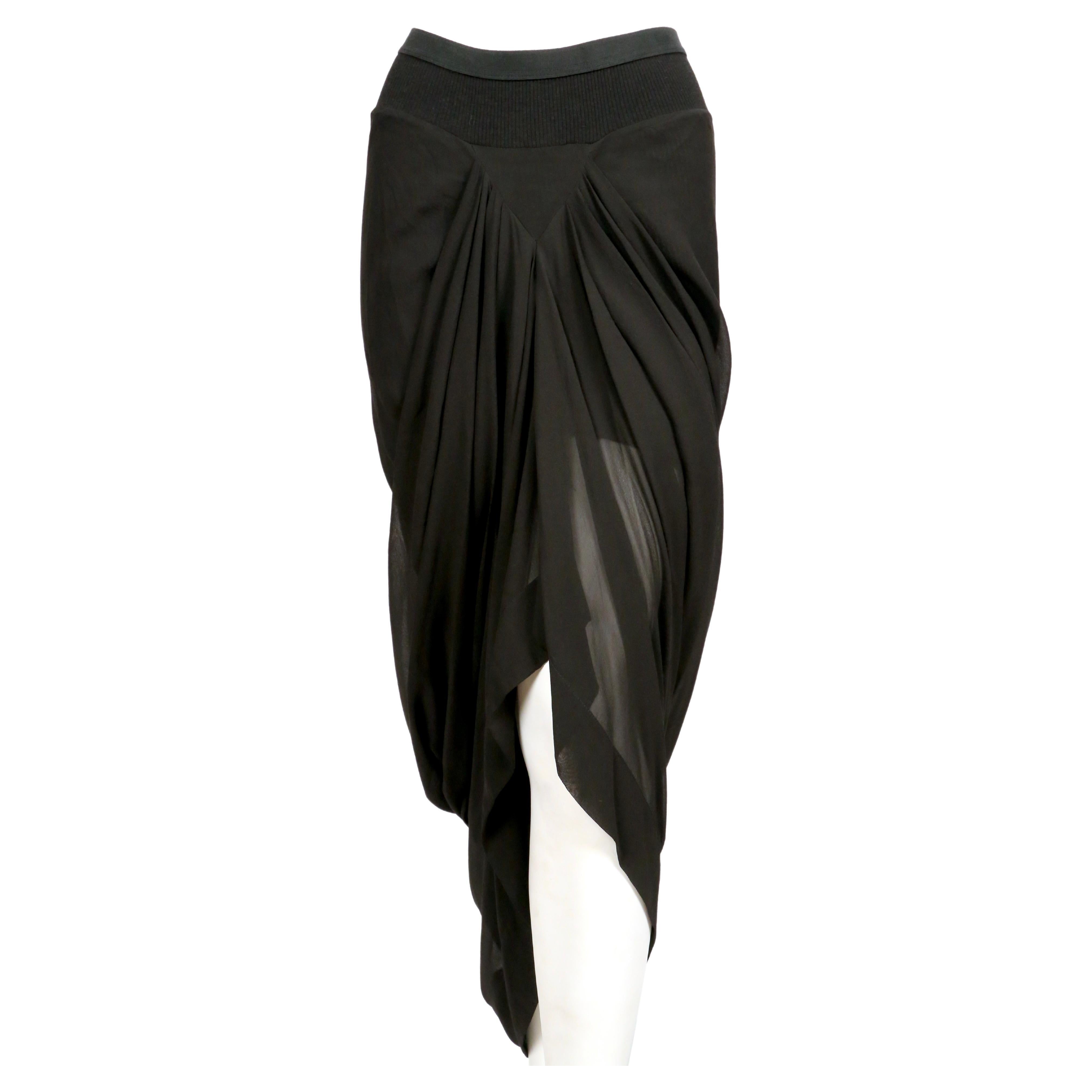 2007 RICK OWENS wishbone black draped silk RUNWAY skirt In Good Condition For Sale In San Fransisco, CA